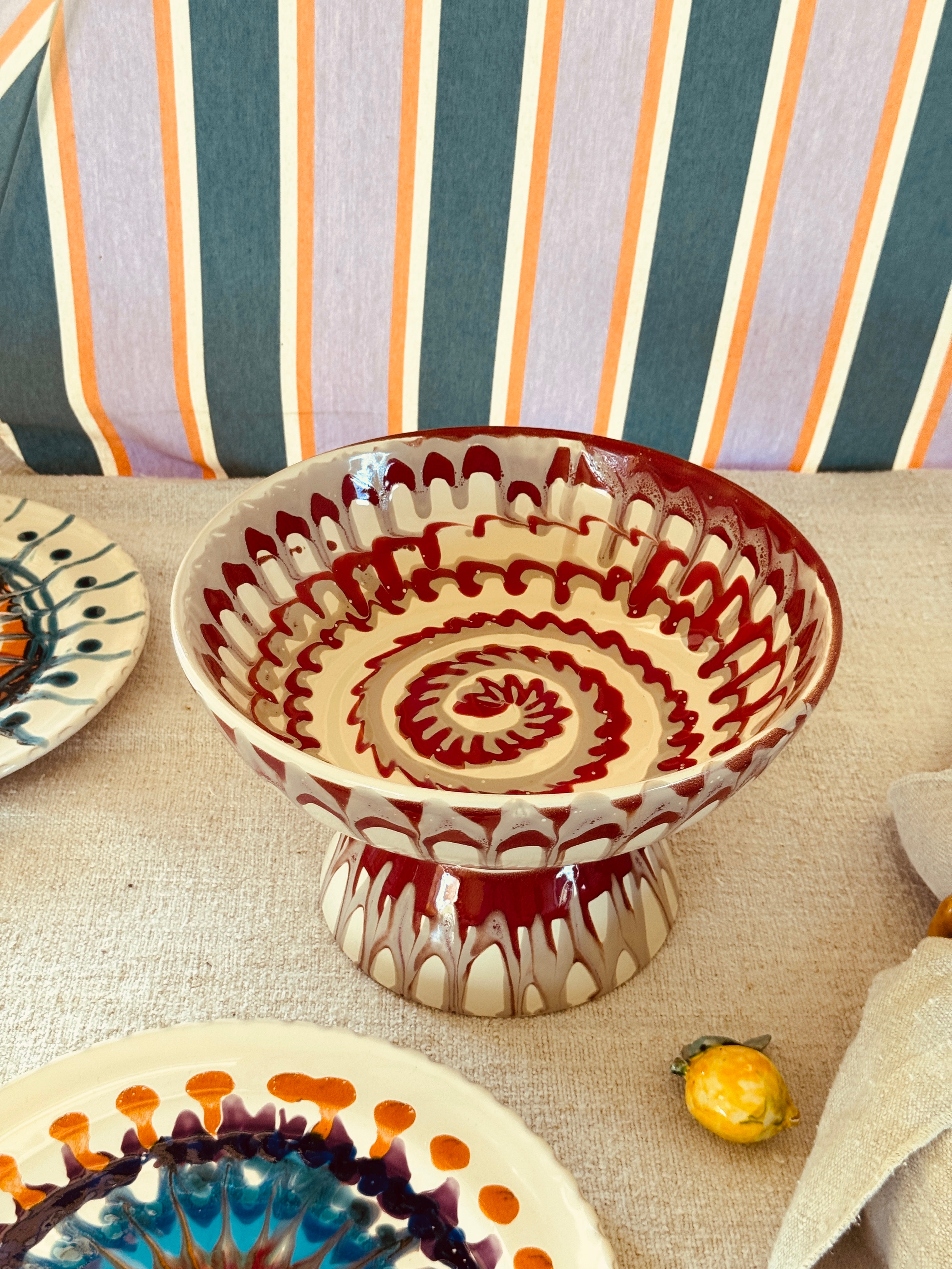 Riviera Footed HIgh Bowl 26 cm | Handmade Italian Ceramic Unique Piece