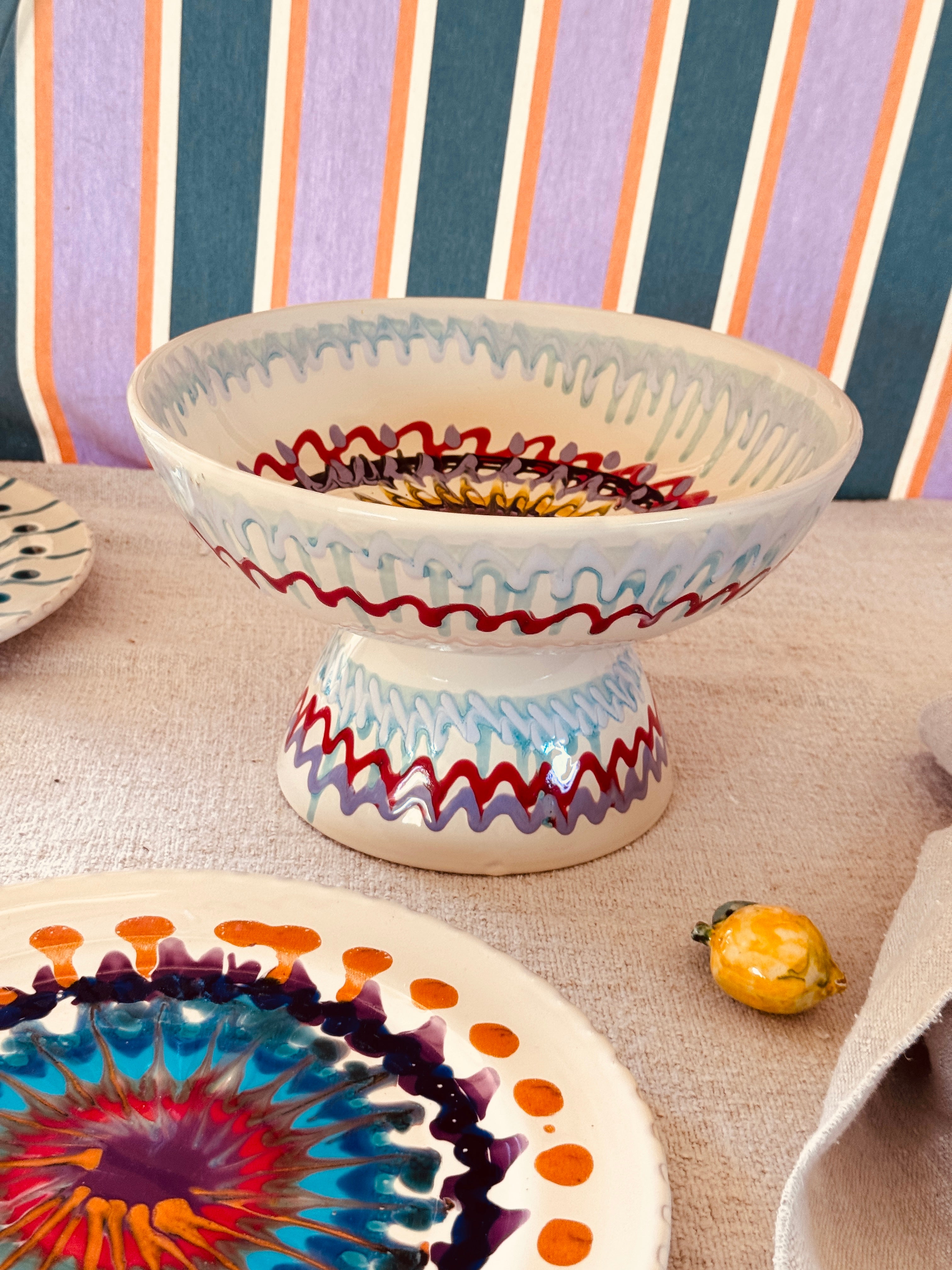 Riviera Footed HIgh Bowl 26 cm | Handmade Italian Ceramic Unique Piece