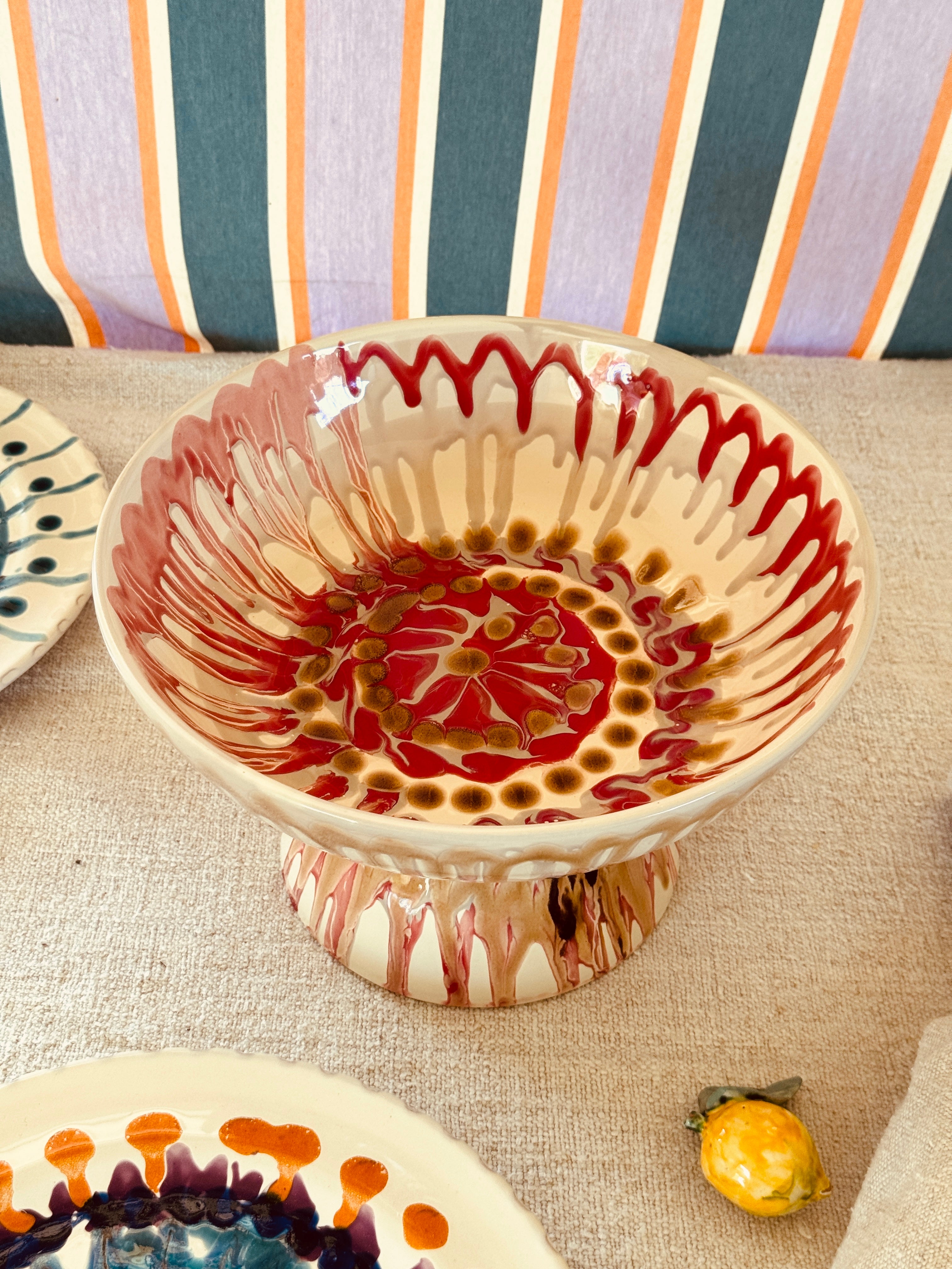 Riviera Footed HIgh Bowl 26 cm | Handmade Italian Ceramic Unique Piece