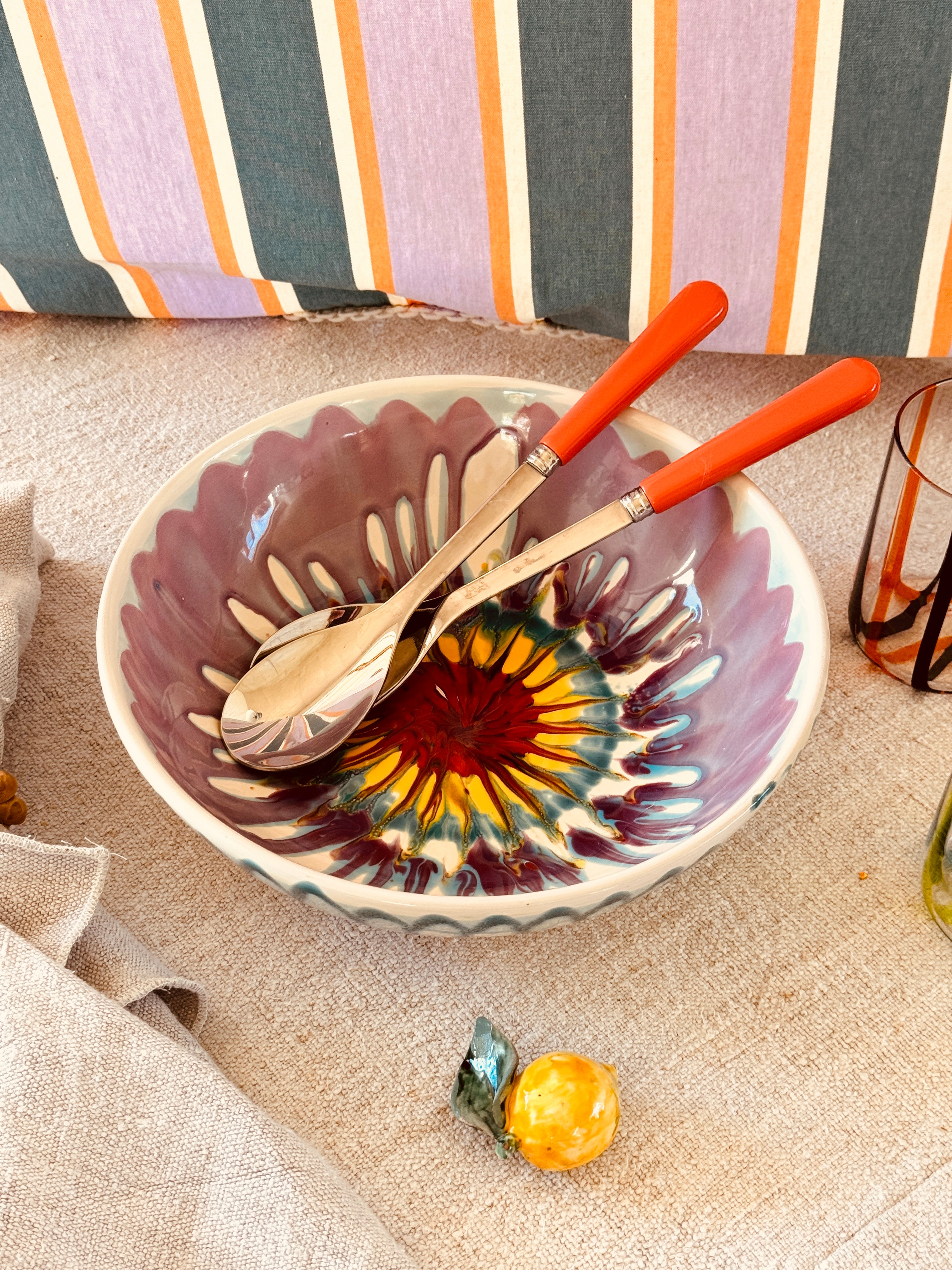 Handgefertigte Salatschüssel 26 cm | Keramik Servierschale (Unikat)
