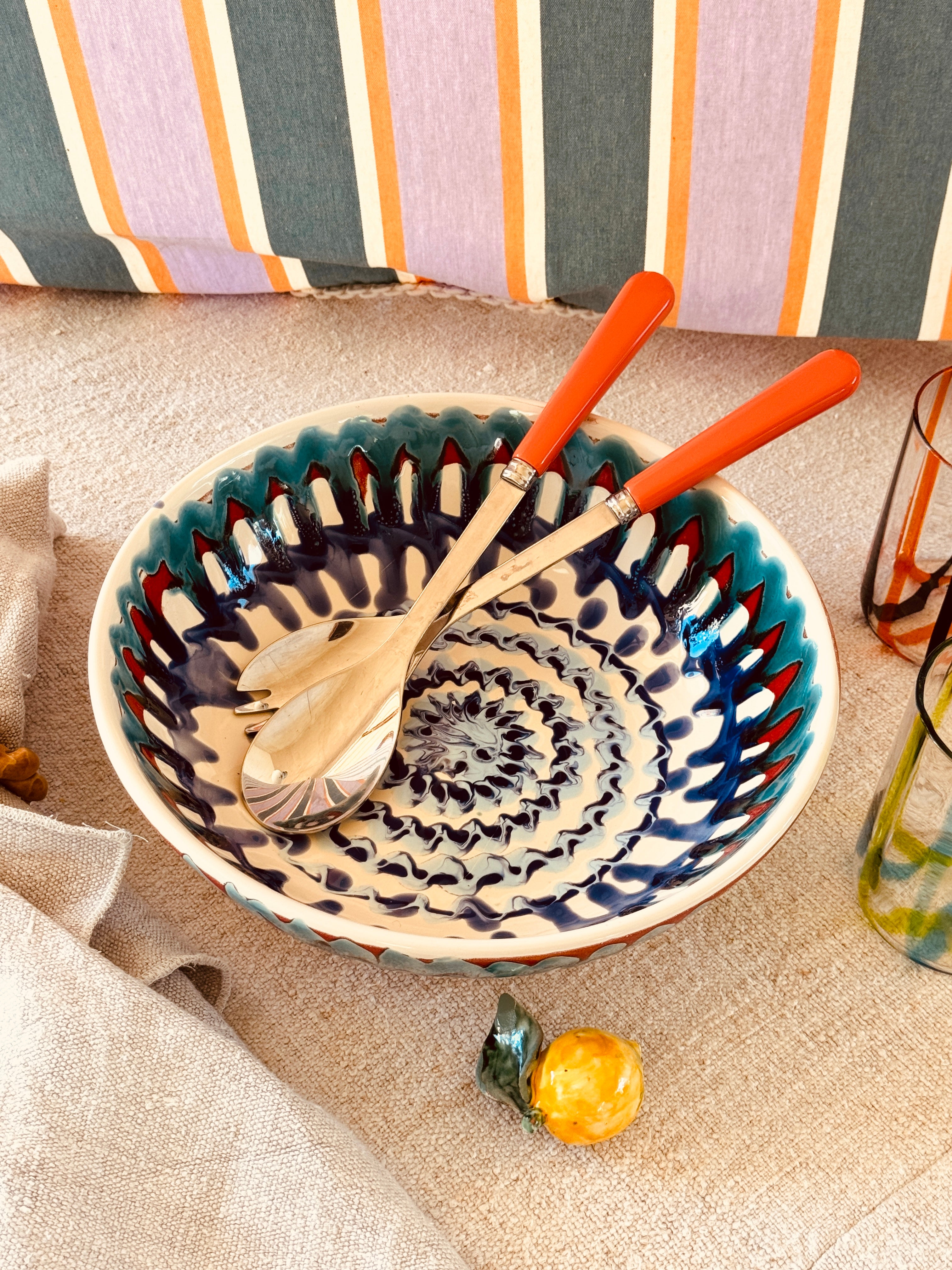 Handgefertigte Salatschüssel 26 cm | Keramik Servierschale (Unikat)