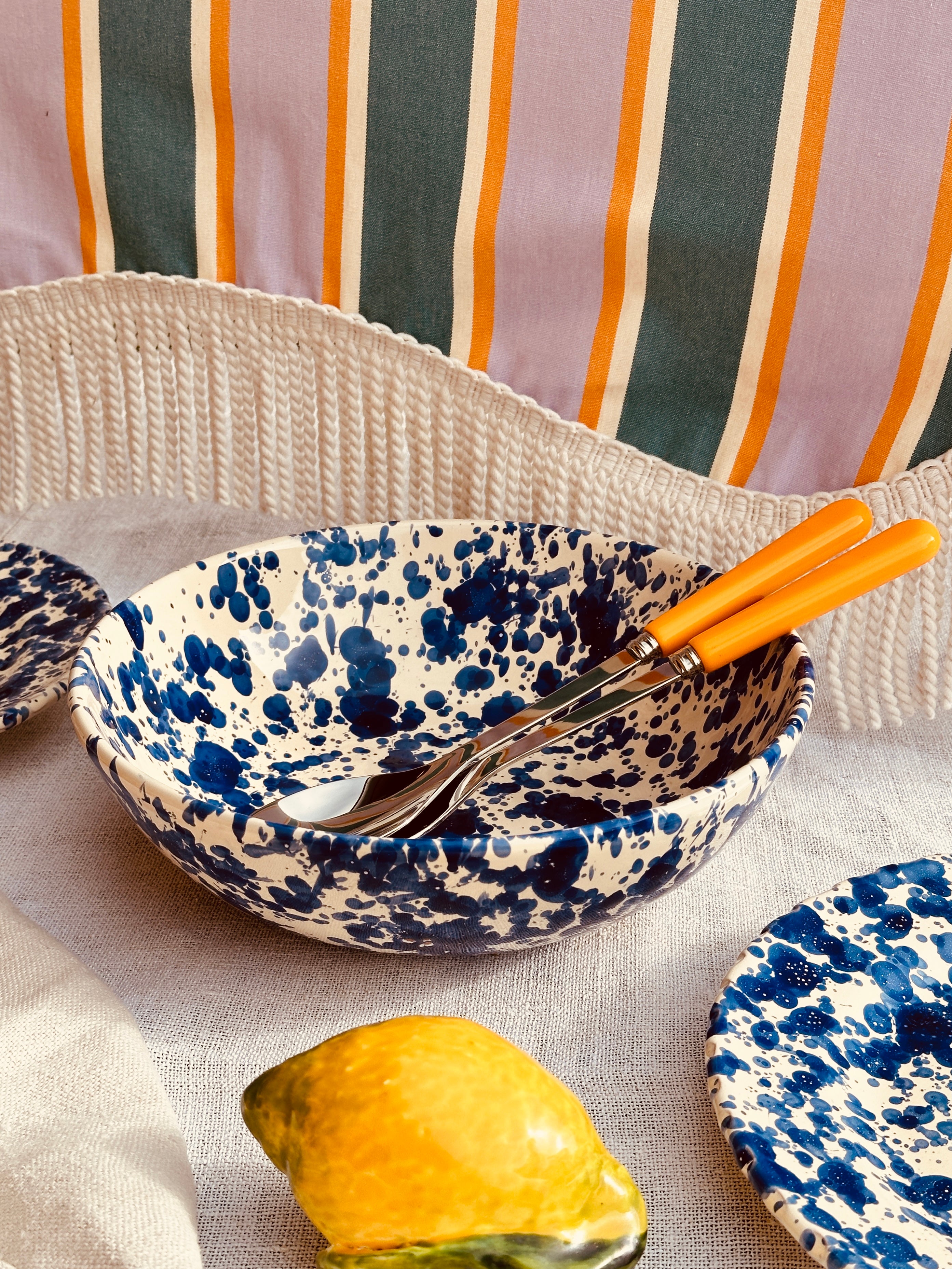 Salatschale Schizzato "Blu" 30 cm - mit blauen Tupfen