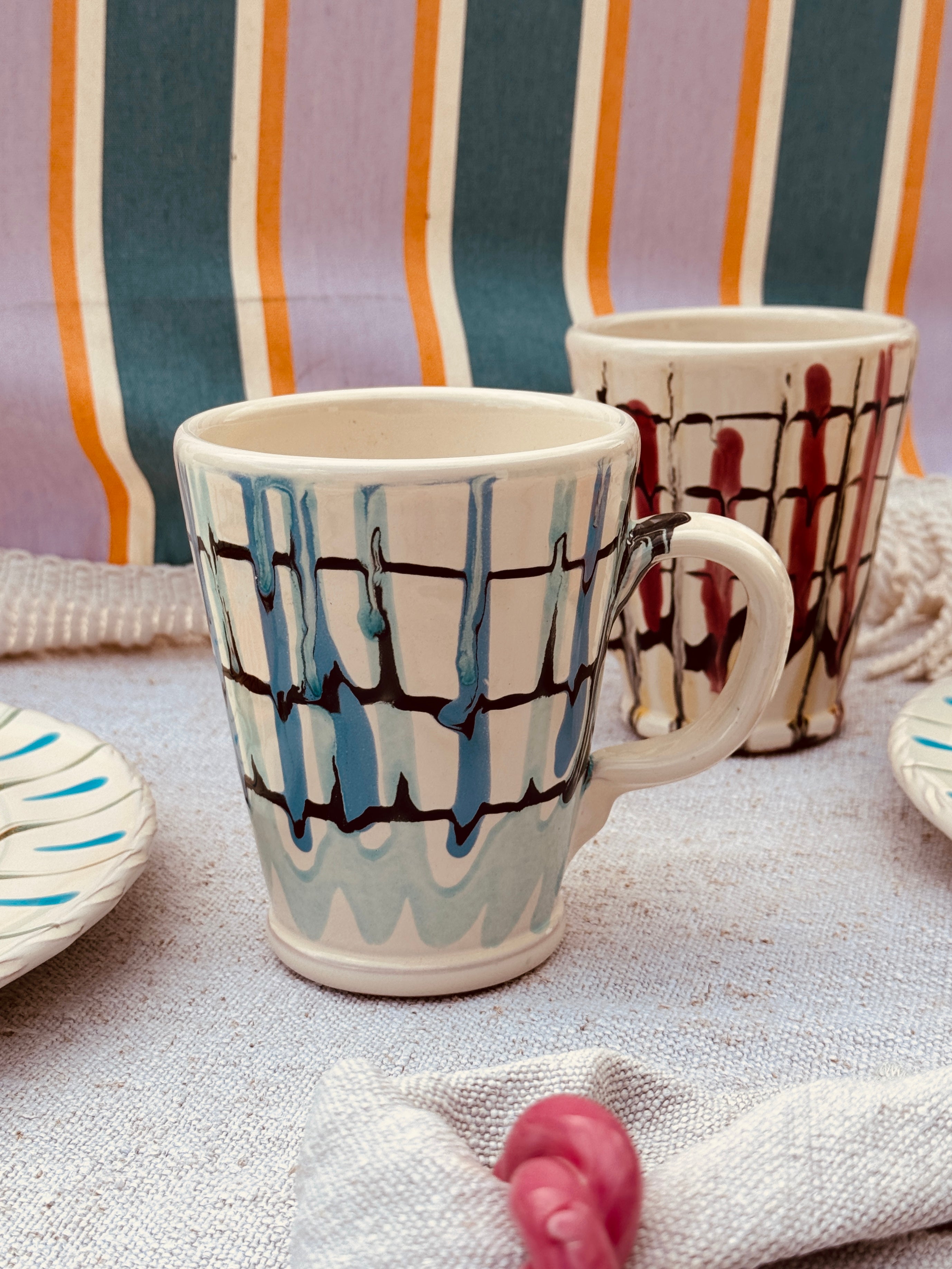 Big Psychodelic Mug with Handle "Popolo" - Set of 2