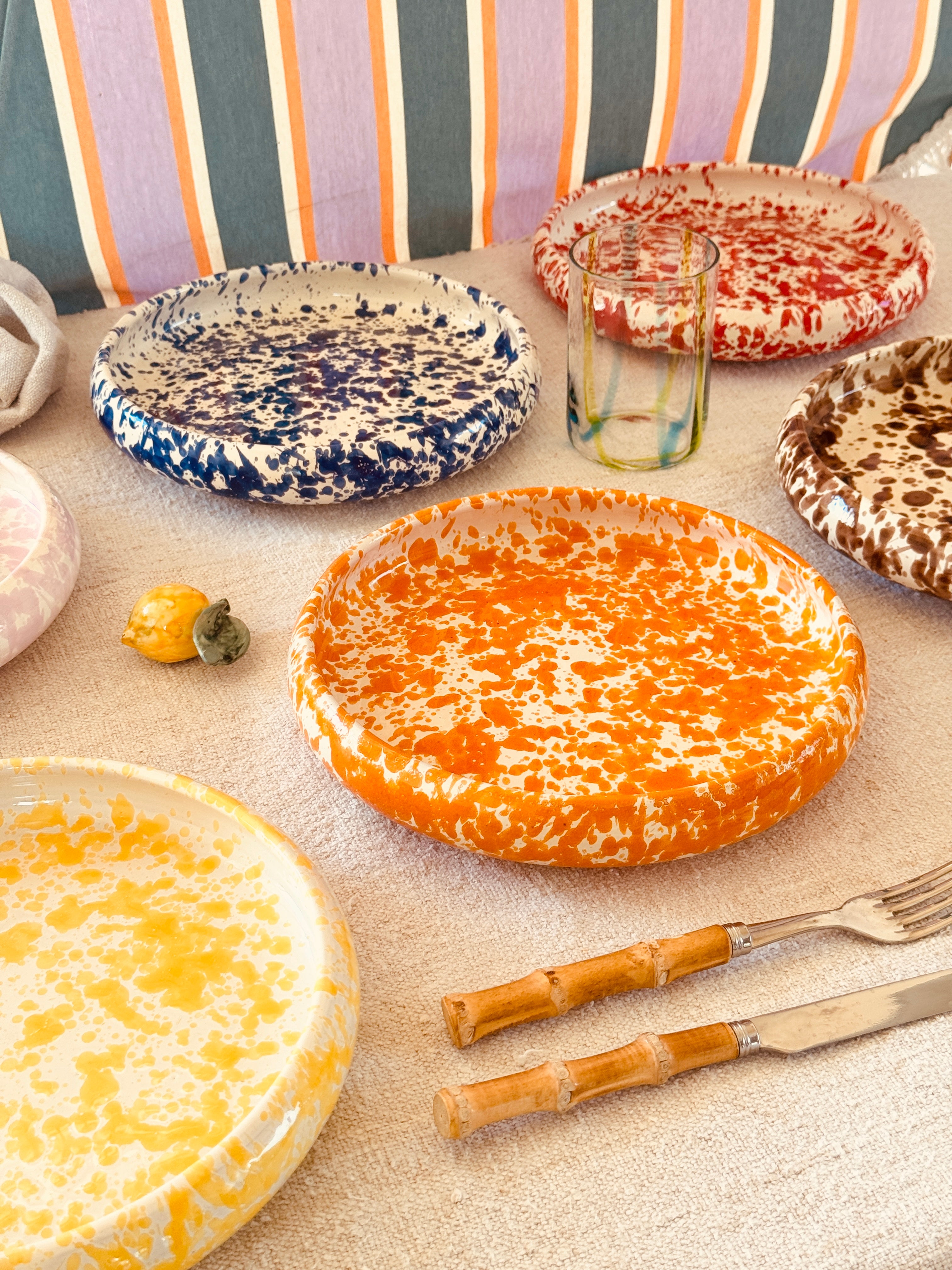 Italian Ceramic Pasta Plate Set of 6 | 25 cm Handmade Schizzato Design