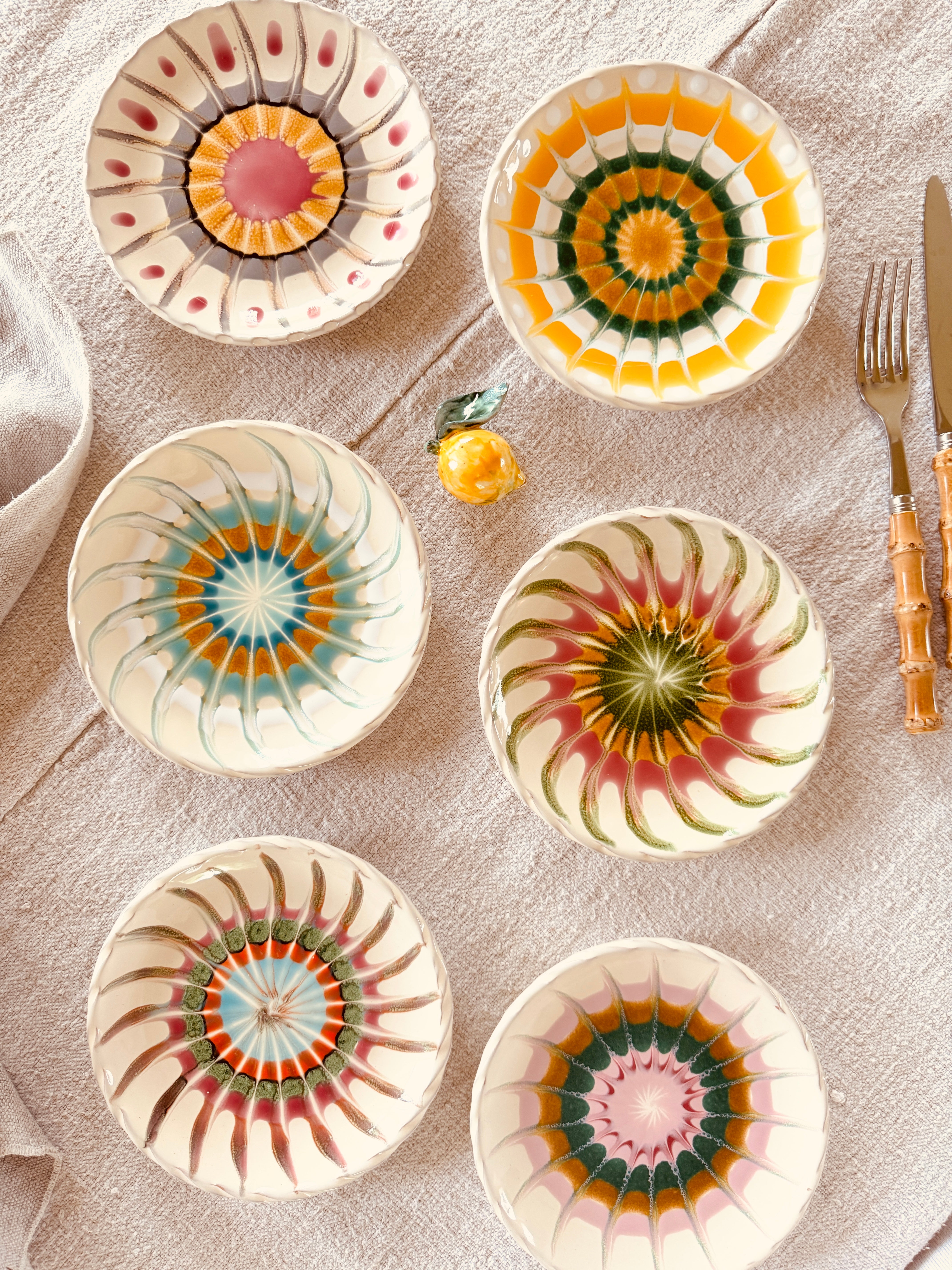 Dessert- & Brotteller 16 cm 6er Set | Handgefertigte Keramik Unikat "Viso" Mix