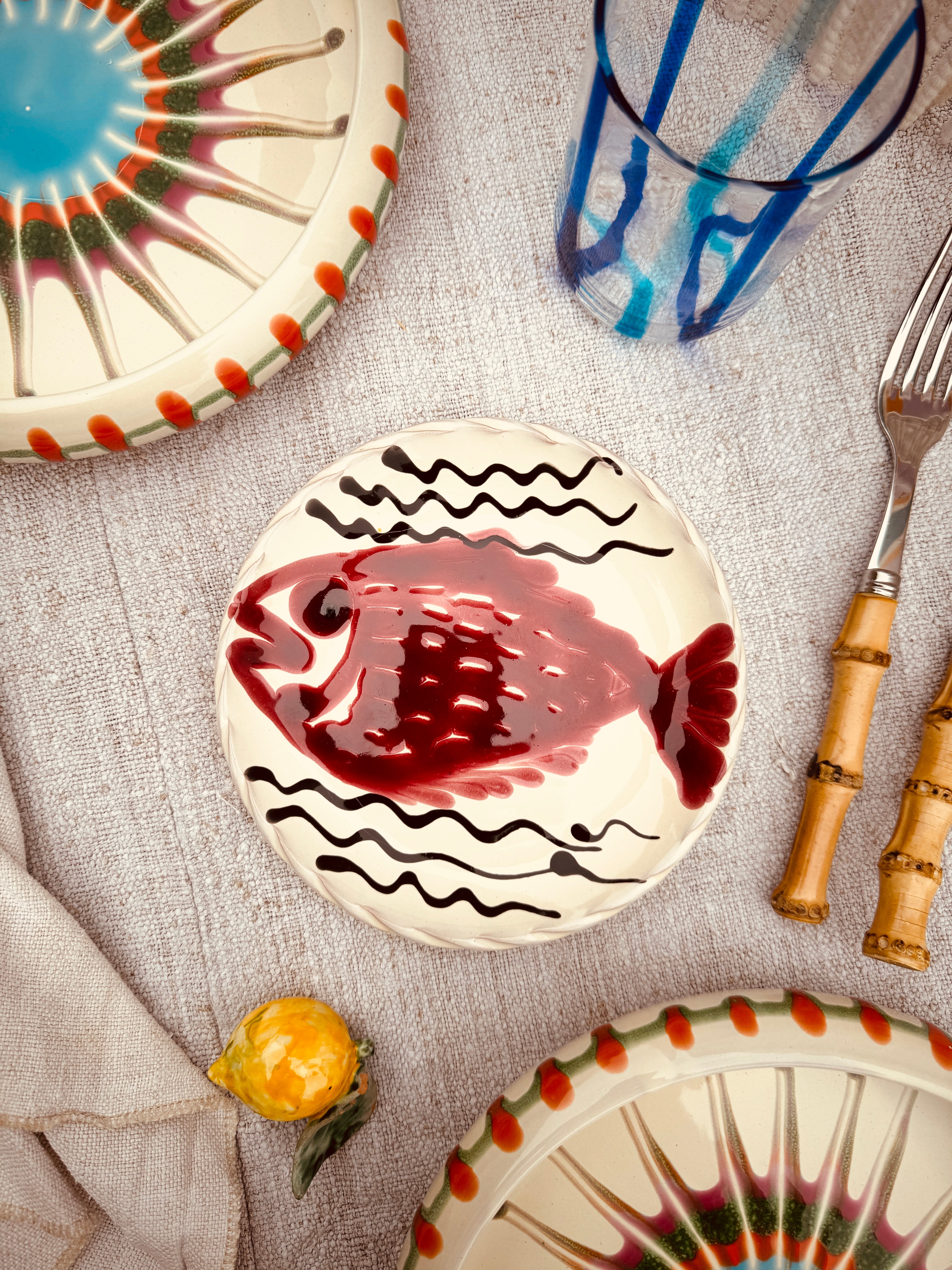 ! UNIKAT! Brotteller 16cm "IL Pesce Pazzo" Einzelstück