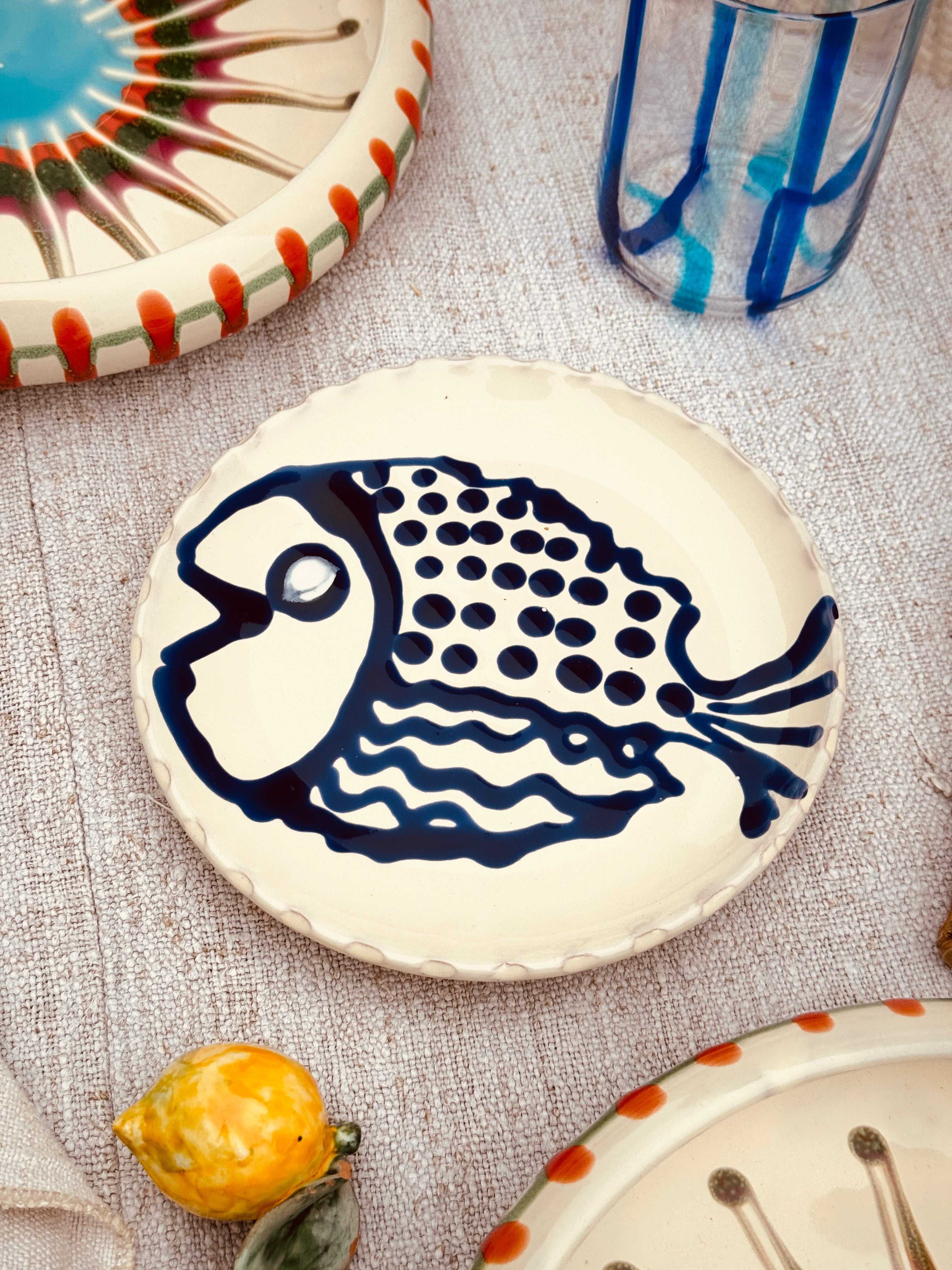 ! UNIKAT! Brotteller 16cm "IL Pesce Pazzo" Einzelstück