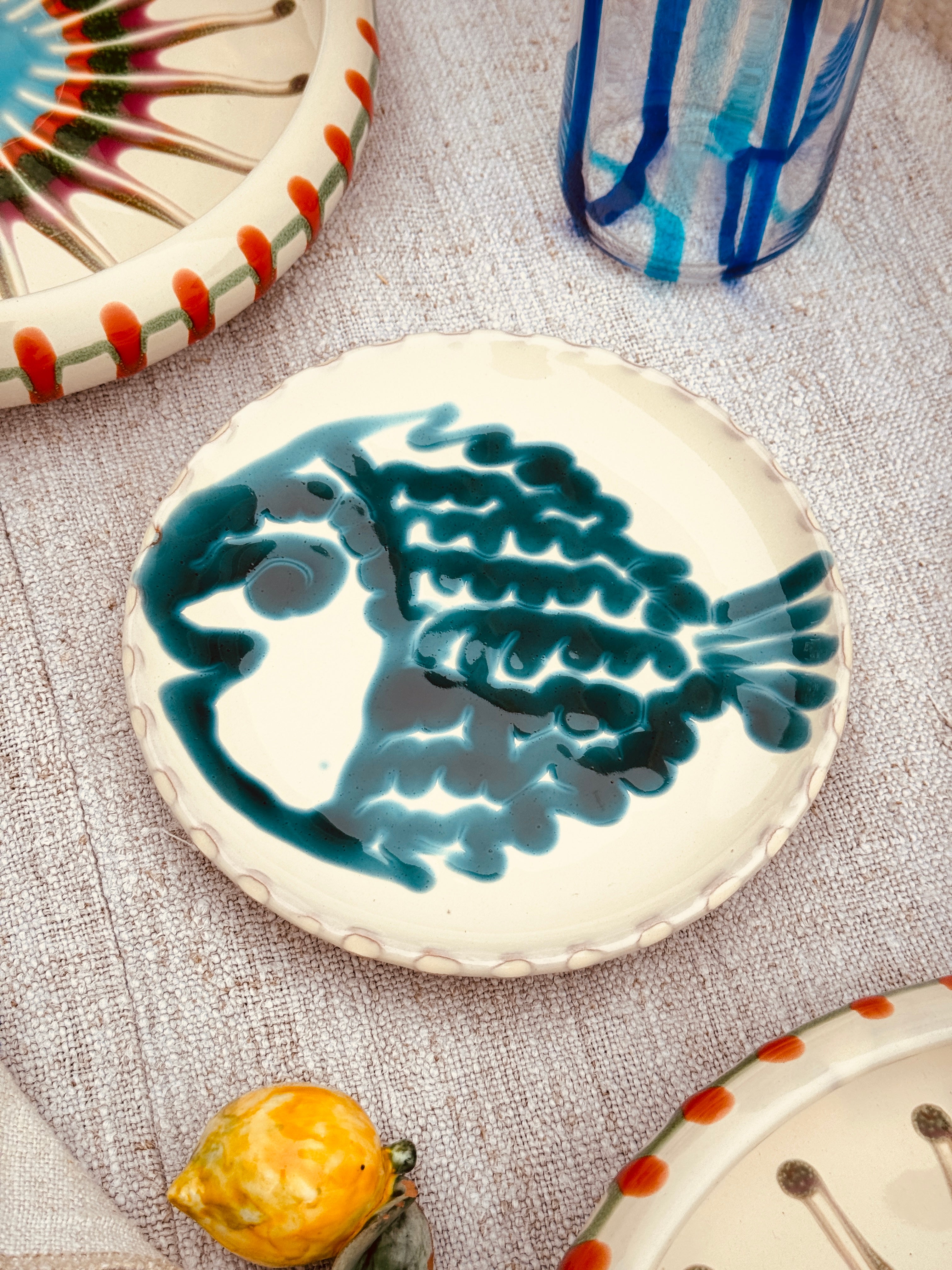 ! UNIKAT! Brotteller 16cm "IL Pesce Pazzo" Einzelstück