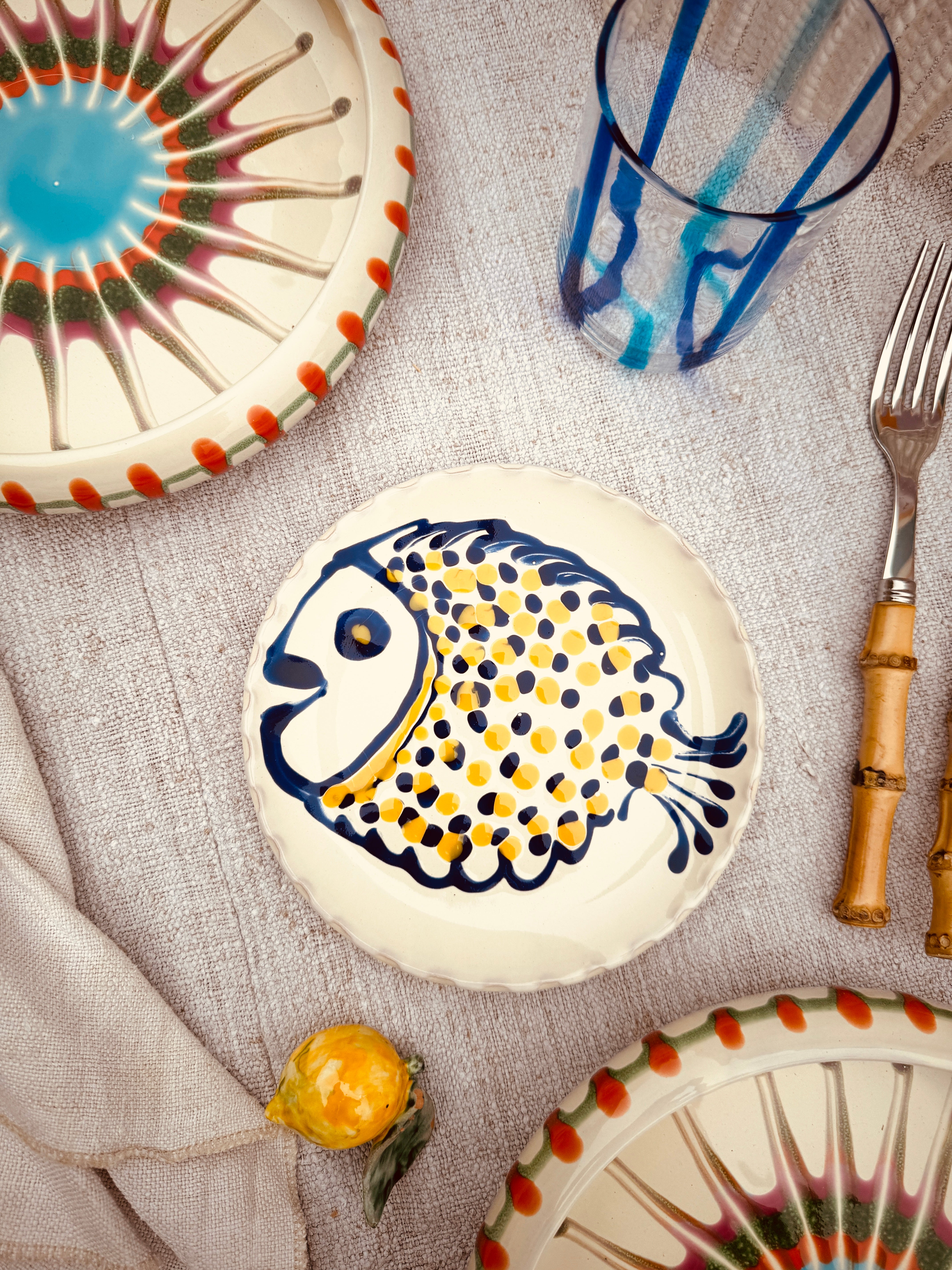 ! UNIKAT! Brotteller 16cm "IL Pesce Pazzo" Einzelstück