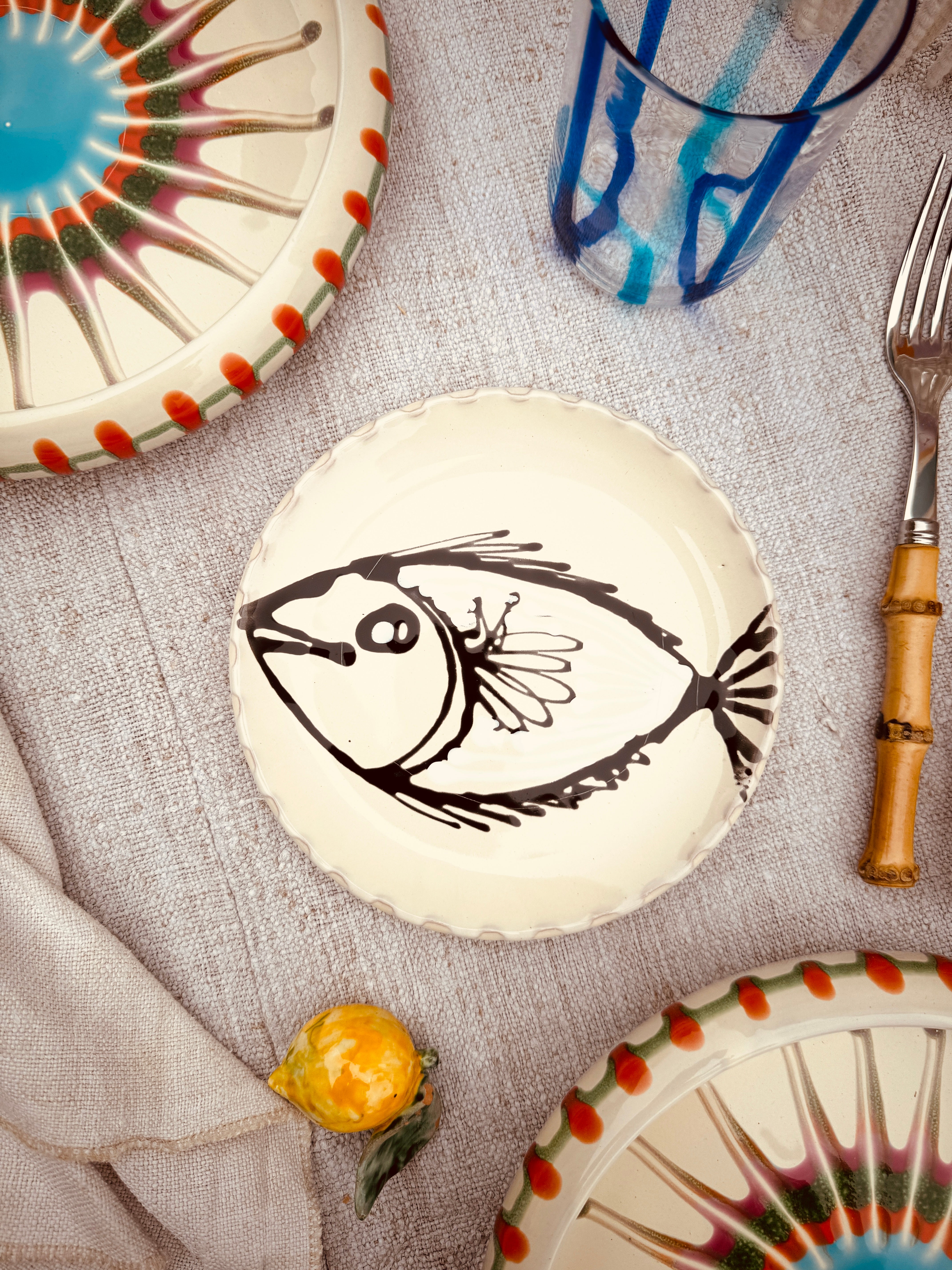 ! UNIKAT! Brotteller 16cm "IL Pesce Pazzo" Einzelstück