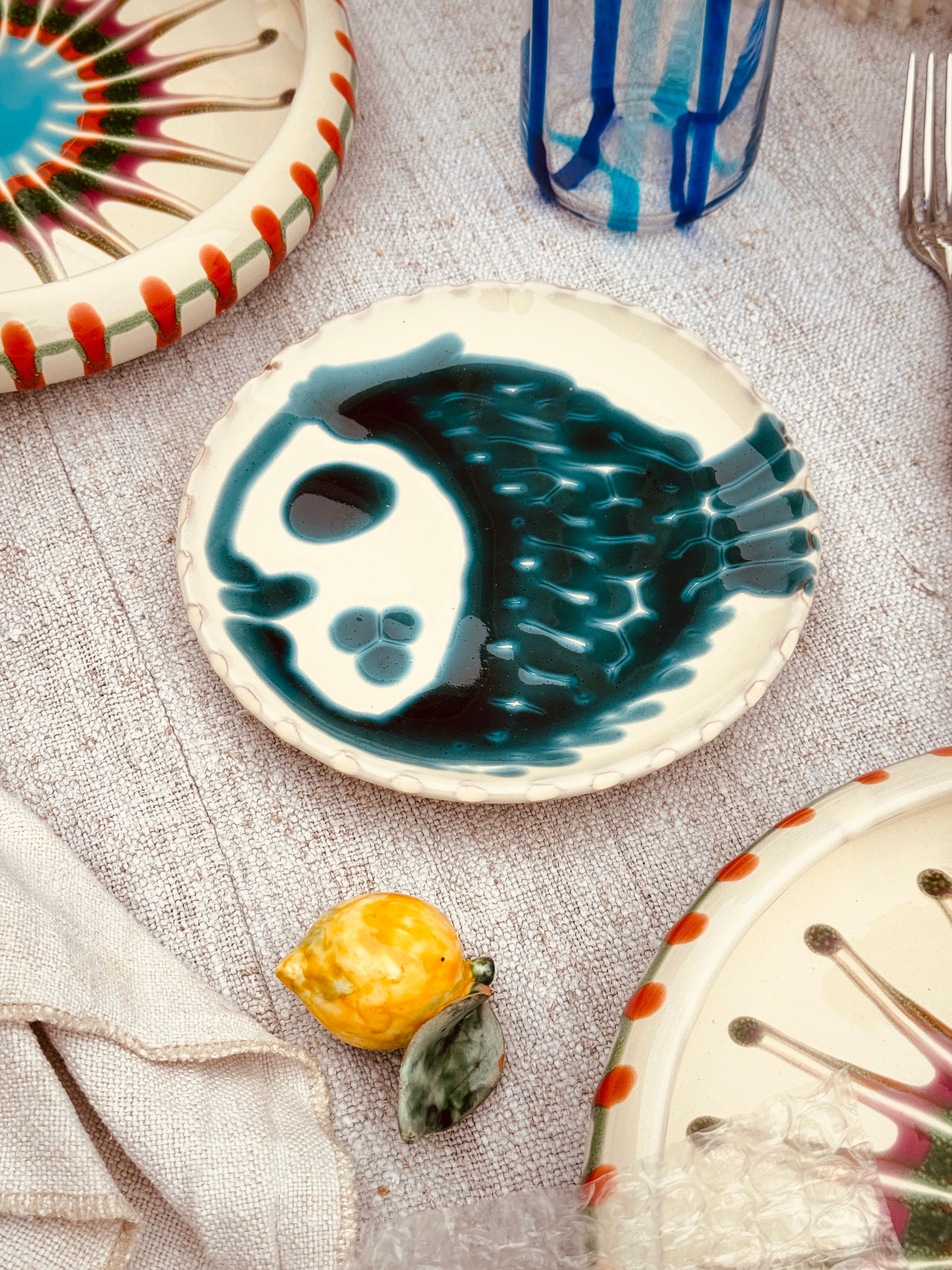 ! UNIKAT! Brotteller 16cm "IL Pesce Pazzo" Einzelstück