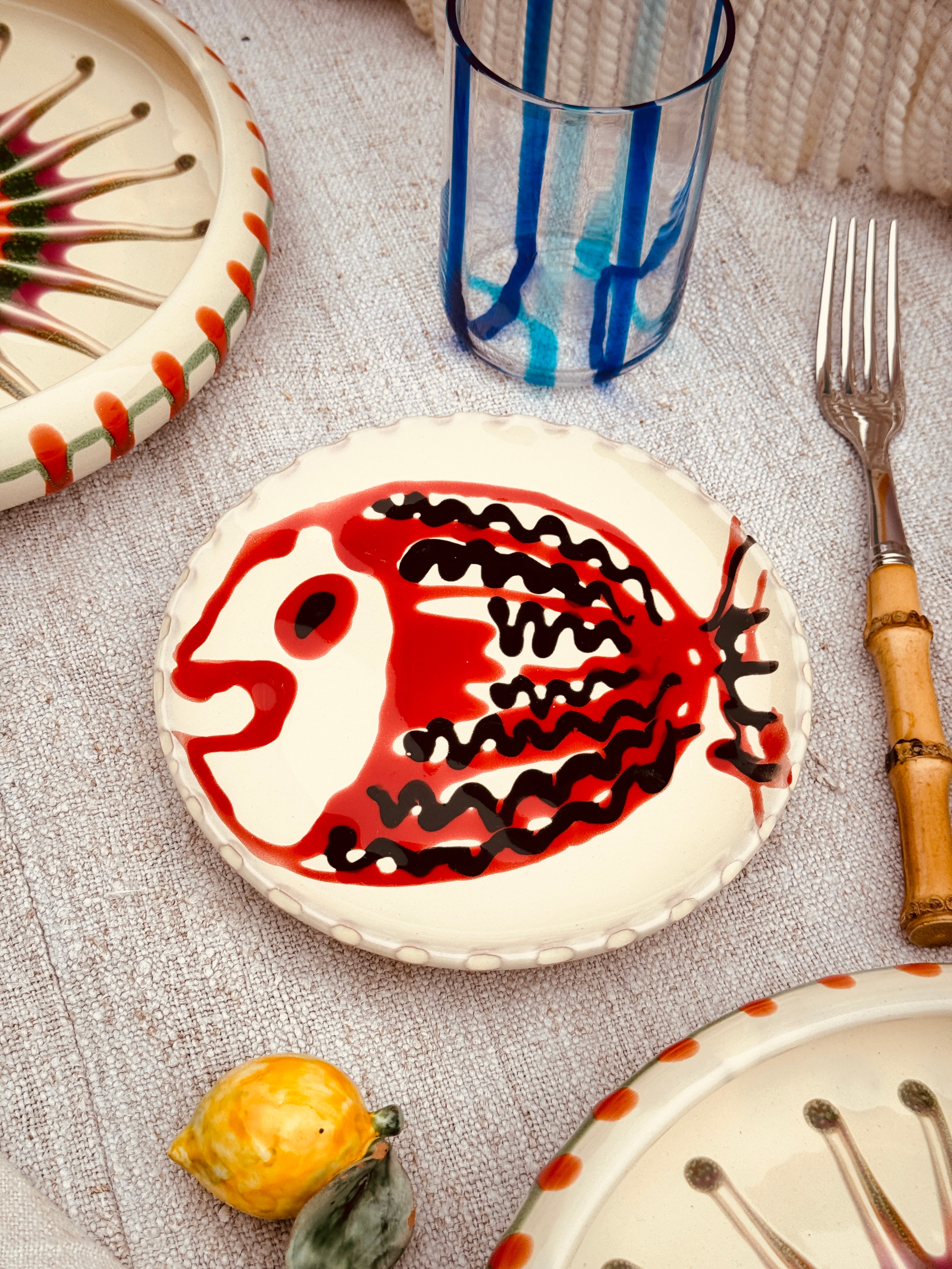 ! UNIKAT! Brotteller 16cm "IL Pesce Pazzo" Einzelstück