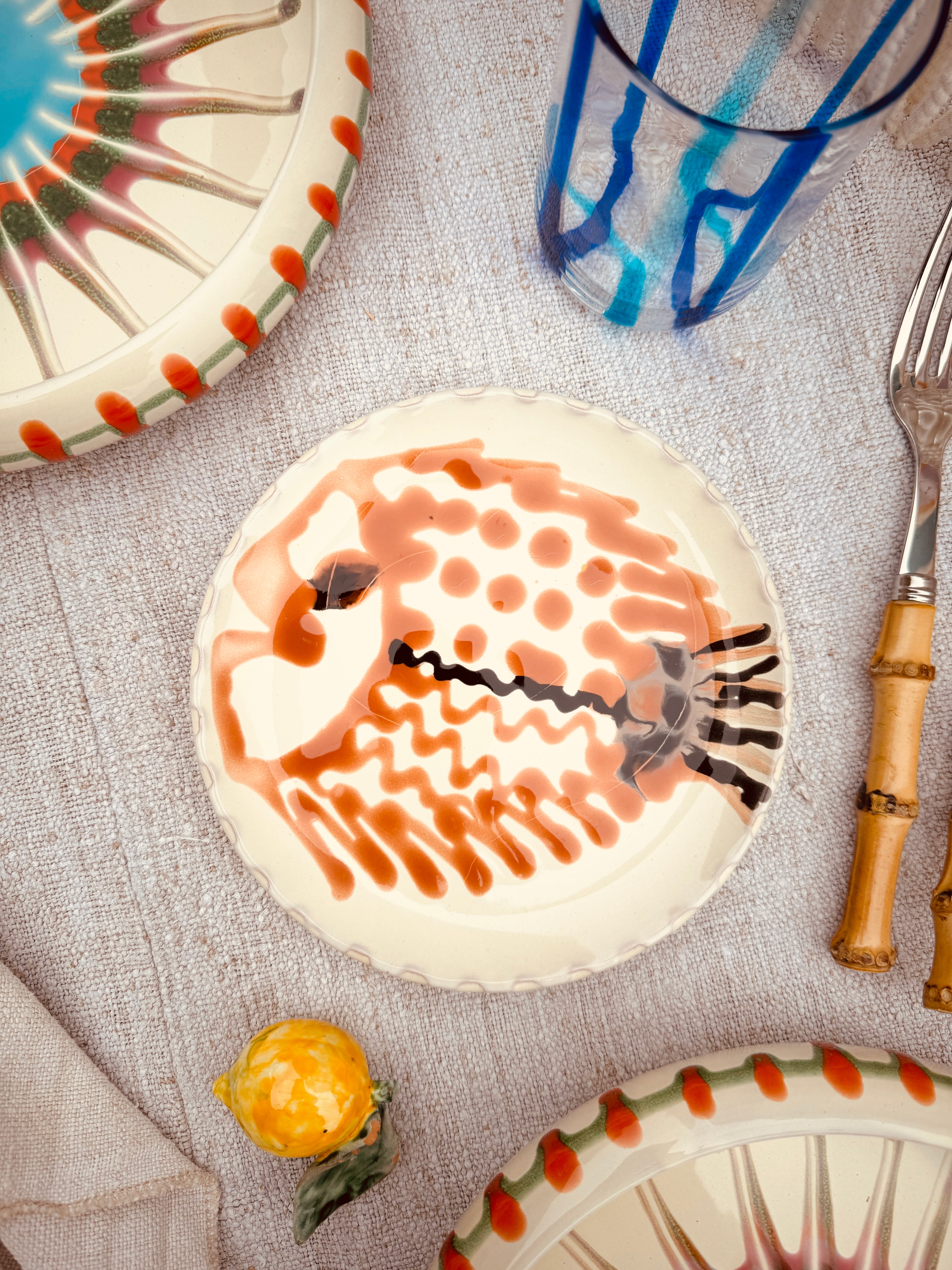 ! UNIKAT! Brotteller 16cm "IL Pesce Pazzo" Einzelstück