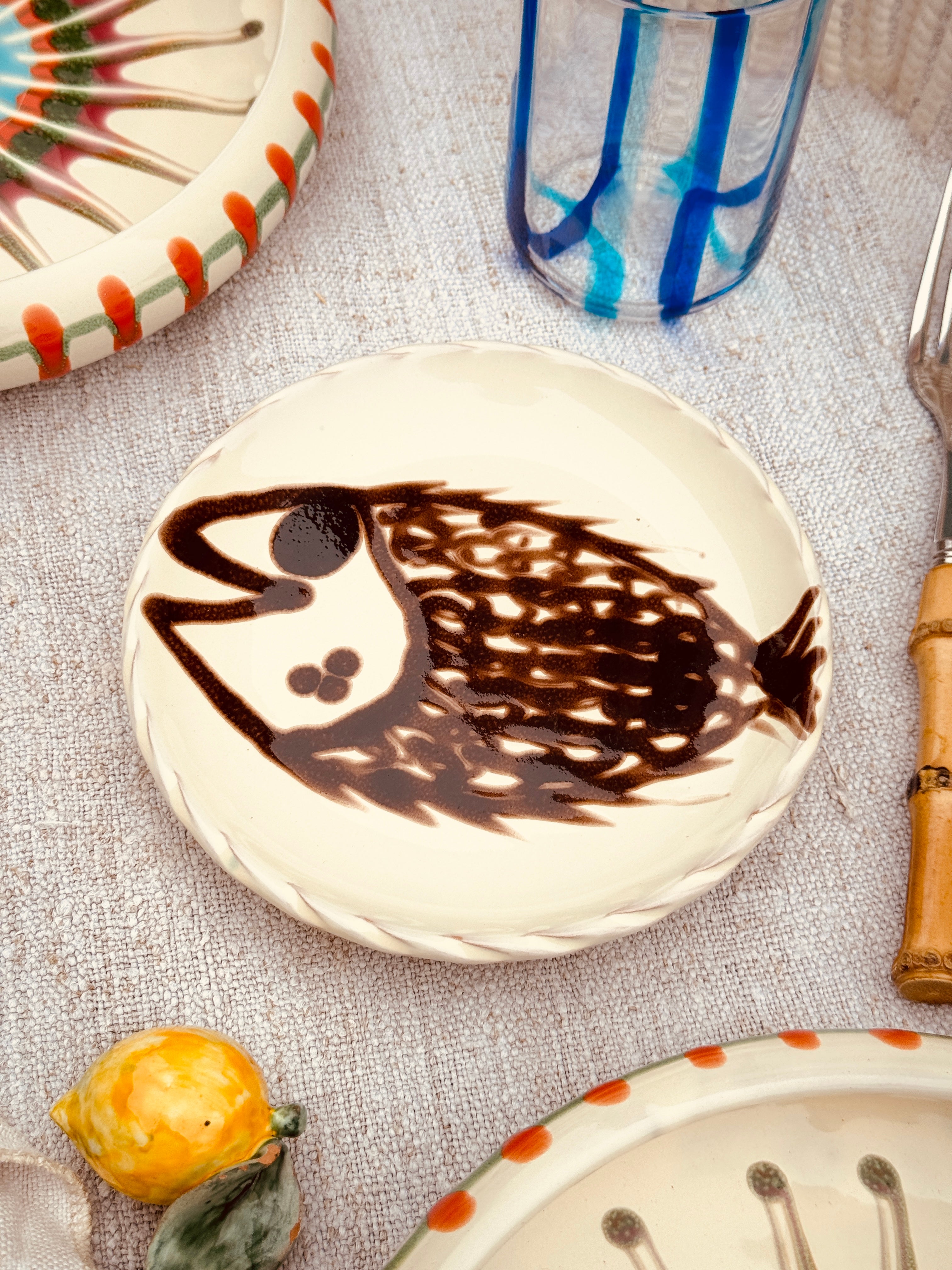 ! UNIKAT! Brotteller 16cm "IL Pesce Pazzo" Einzelstück