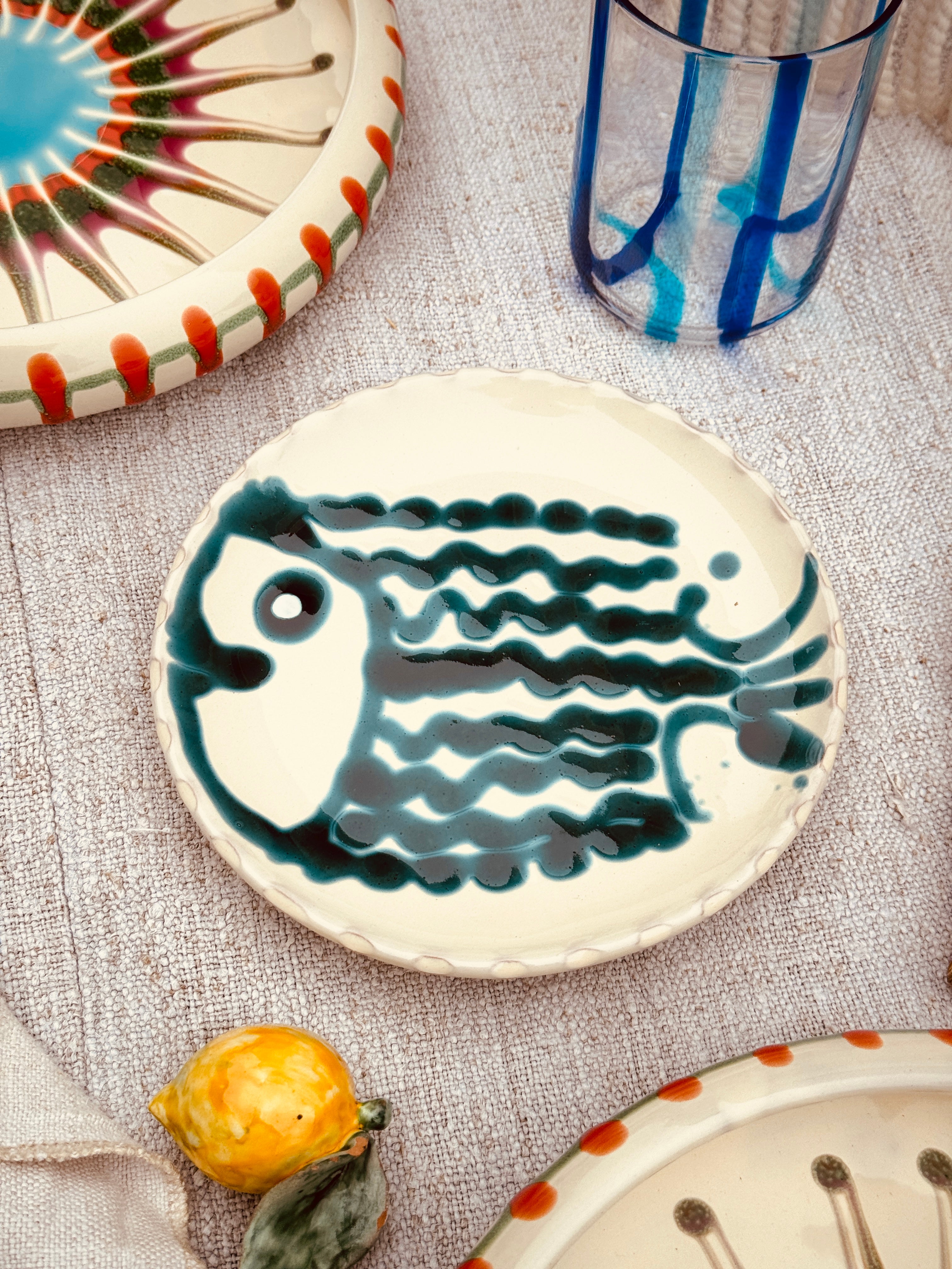 ! UNIKAT! Brotteller 16cm "IL Pesce Pazzo" Einzelstück