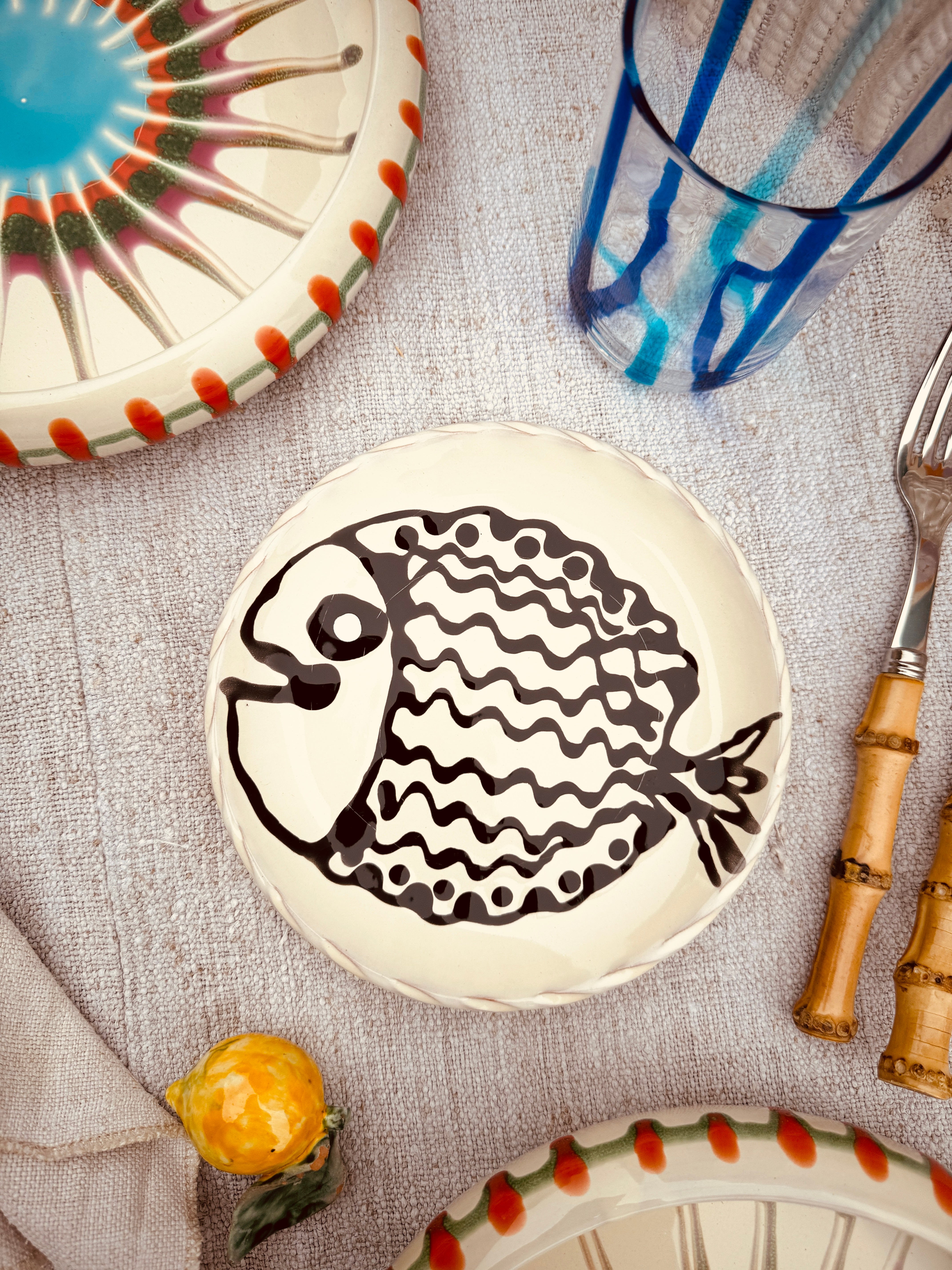 ! UNIKAT! Brotteller 16cm "IL Pesce Pazzo" Einzelstück