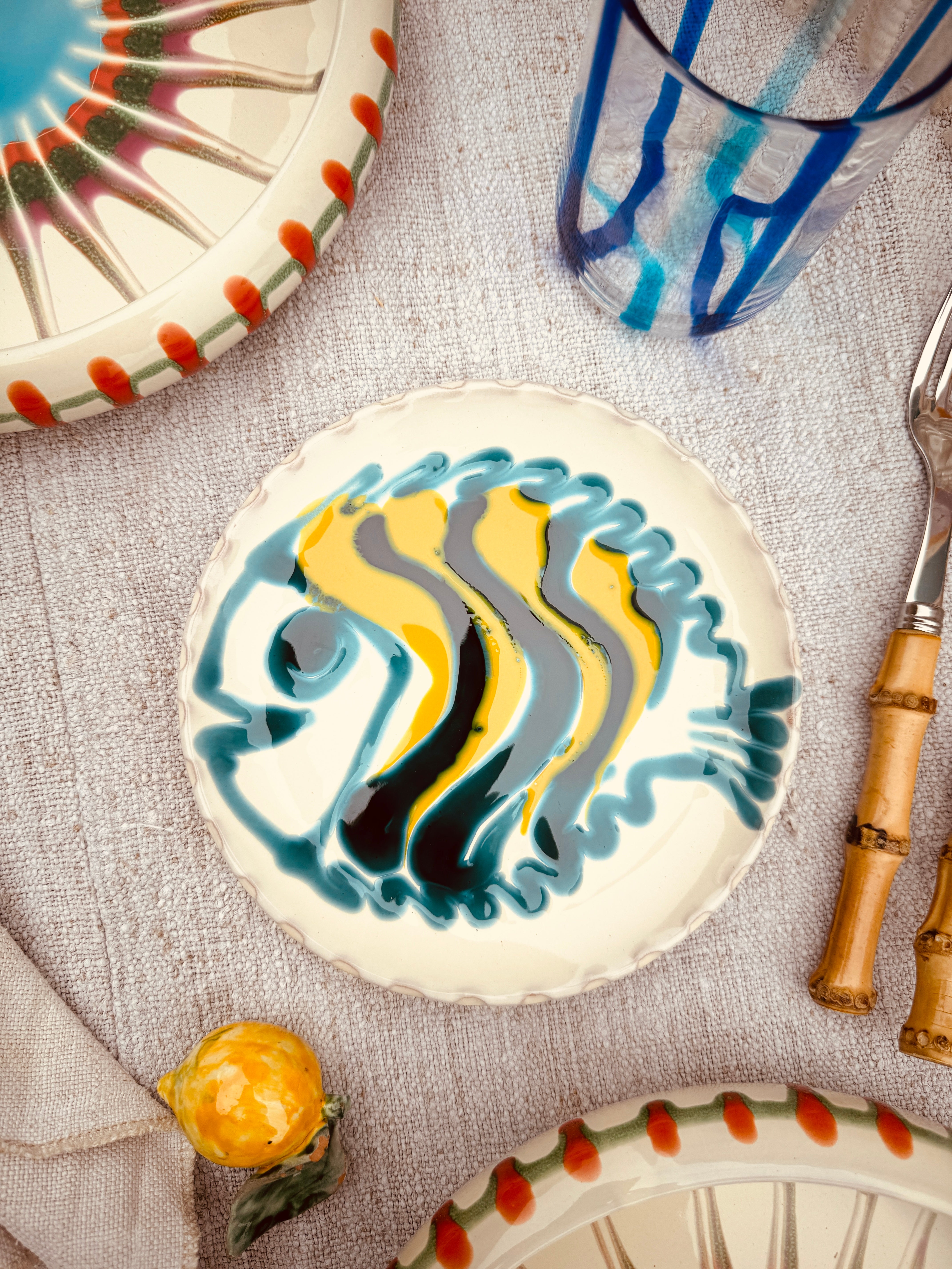 ! UNIKAT! Brotteller 16cm "IL Pesce Pazzo" Einzelstück