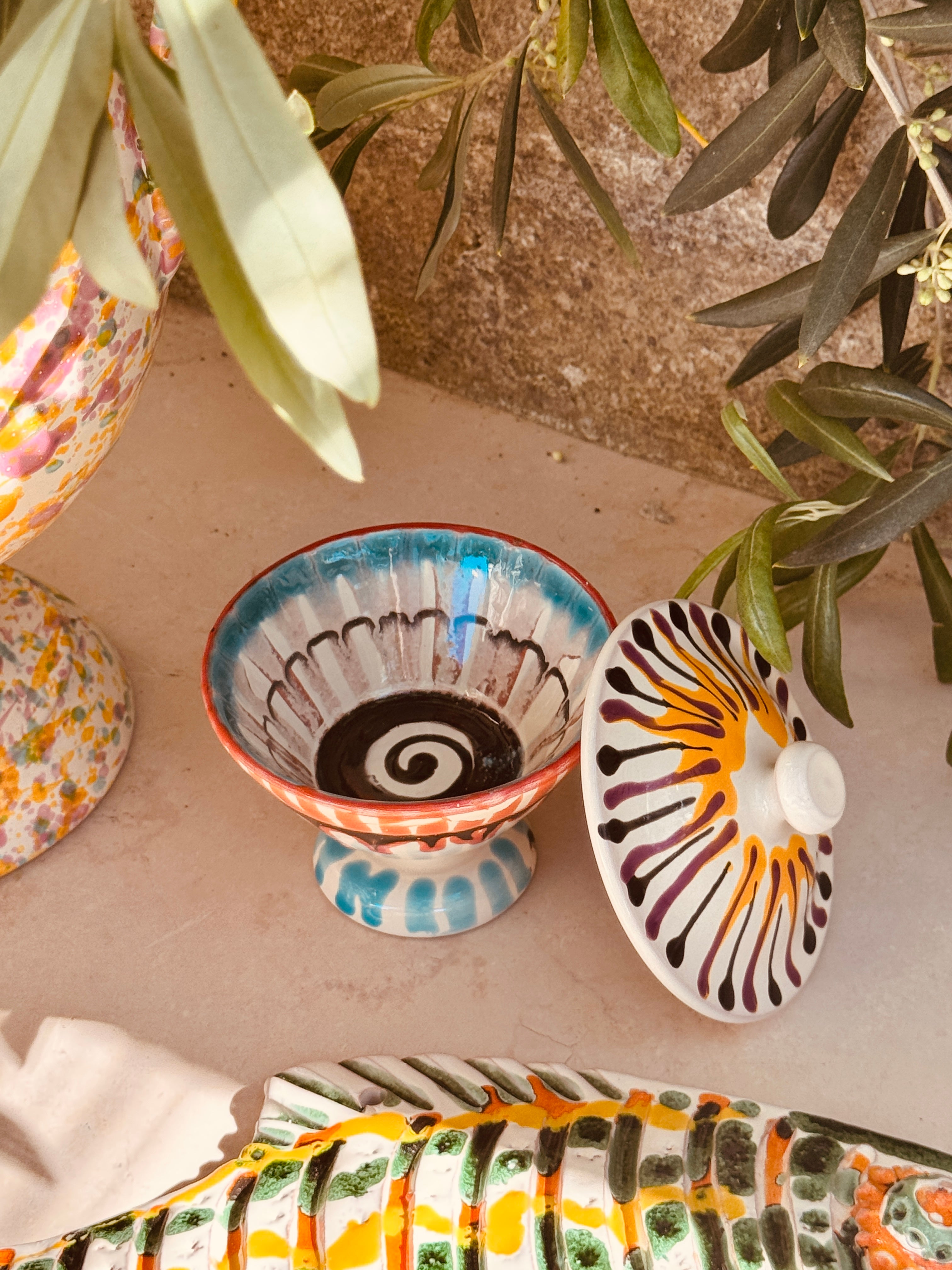 Psychodelic Sugar Bowl with lid "Zucchero di Riviera" - Unique Piece