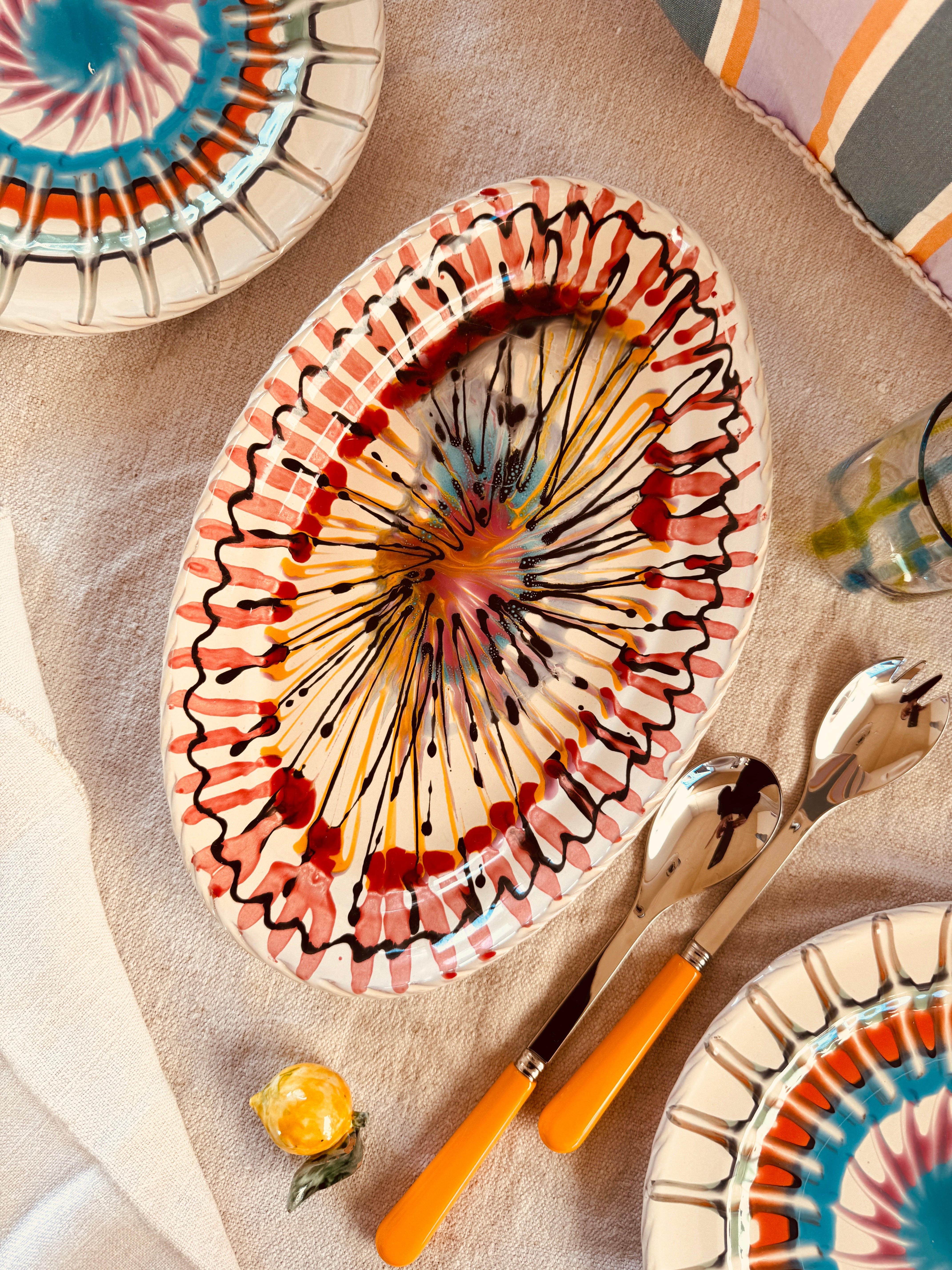 ! Einzelstück ! Psychodelic ovale Servierplatte 35X23 CM - nur 1 x erhältlich