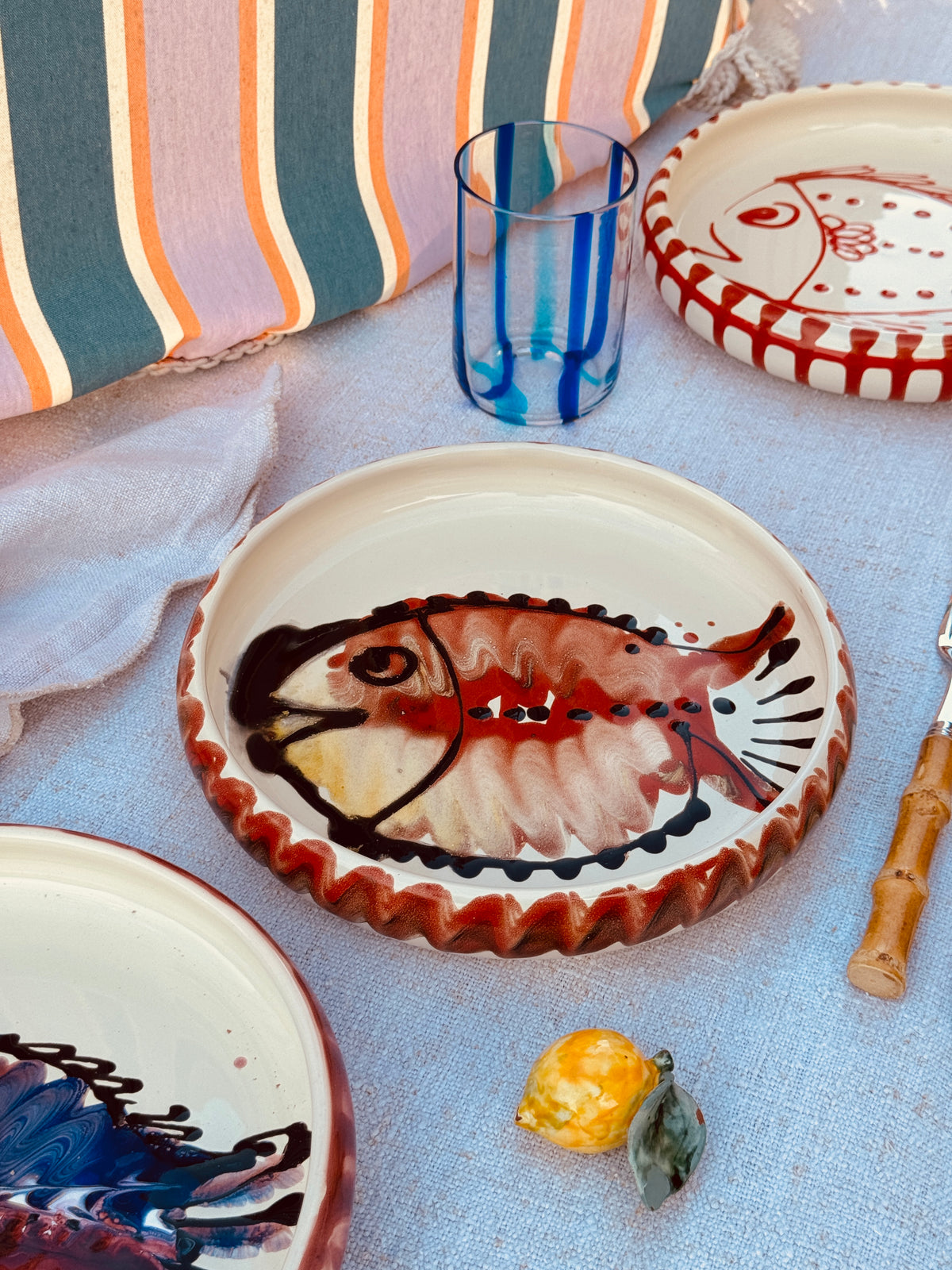 Unikat Italienischer Pastateller 25cm "Crazy Fish" – Handgemacht in Apulien