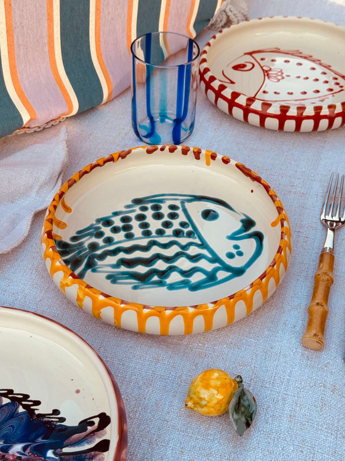 Unikat Italienischer Pastateller 25cm "Crazy Fish" – Handgemacht in Apulien