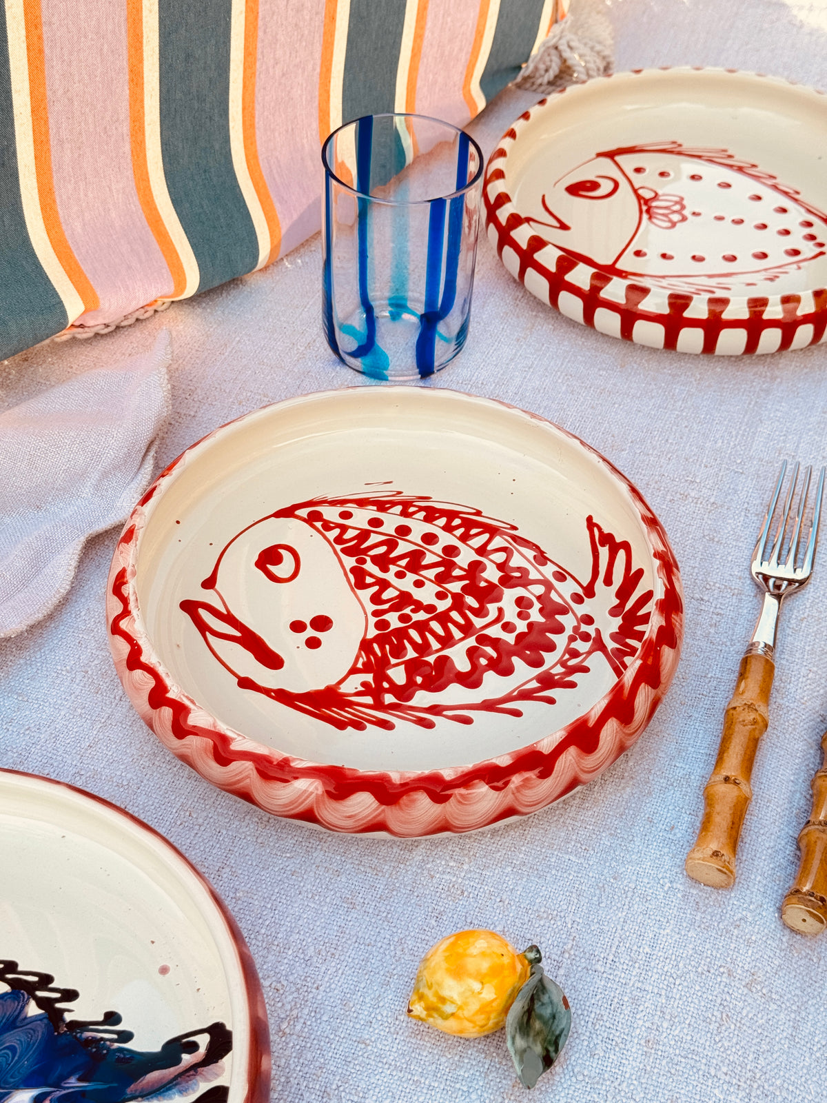 Unikat Italienischer Pastateller 25cm "Crazy Fish" – Handgemacht in Apulien