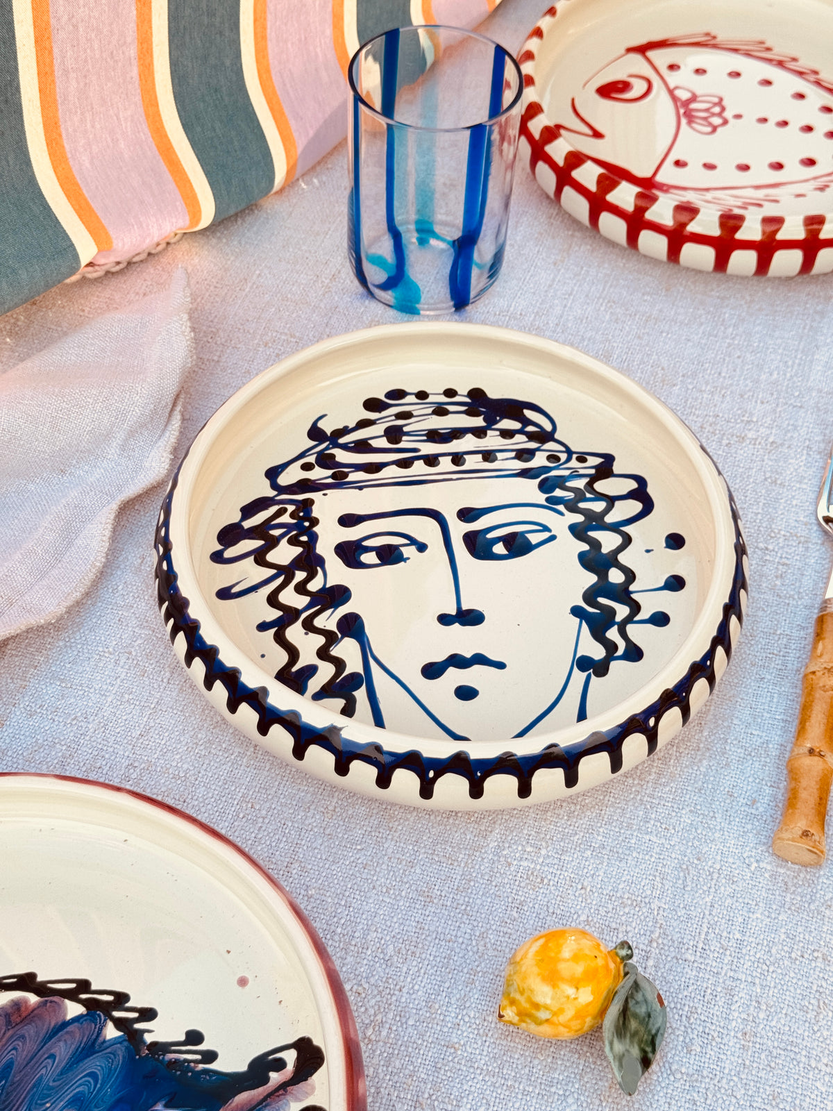 Italian Ceramic Pasta Plate 25cm | Handbemaltes Psychodelic Design UNIKAT