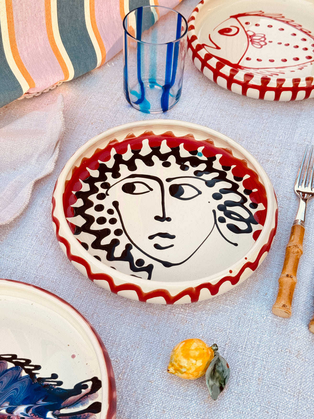Italian Ceramic Pasta Plate 25cm | Handbemaltes Psychodelic Design UNIKAT