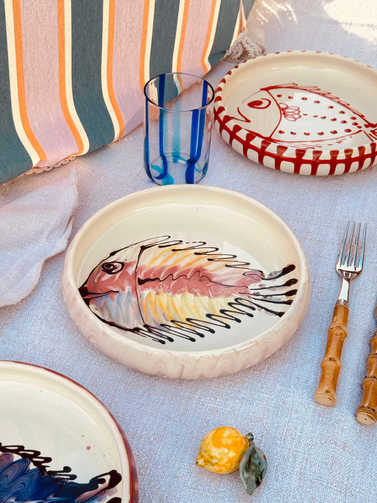 Unikat Italienischer Pastateller 25cm "Crazy Fish" – Handgemacht in Apulien