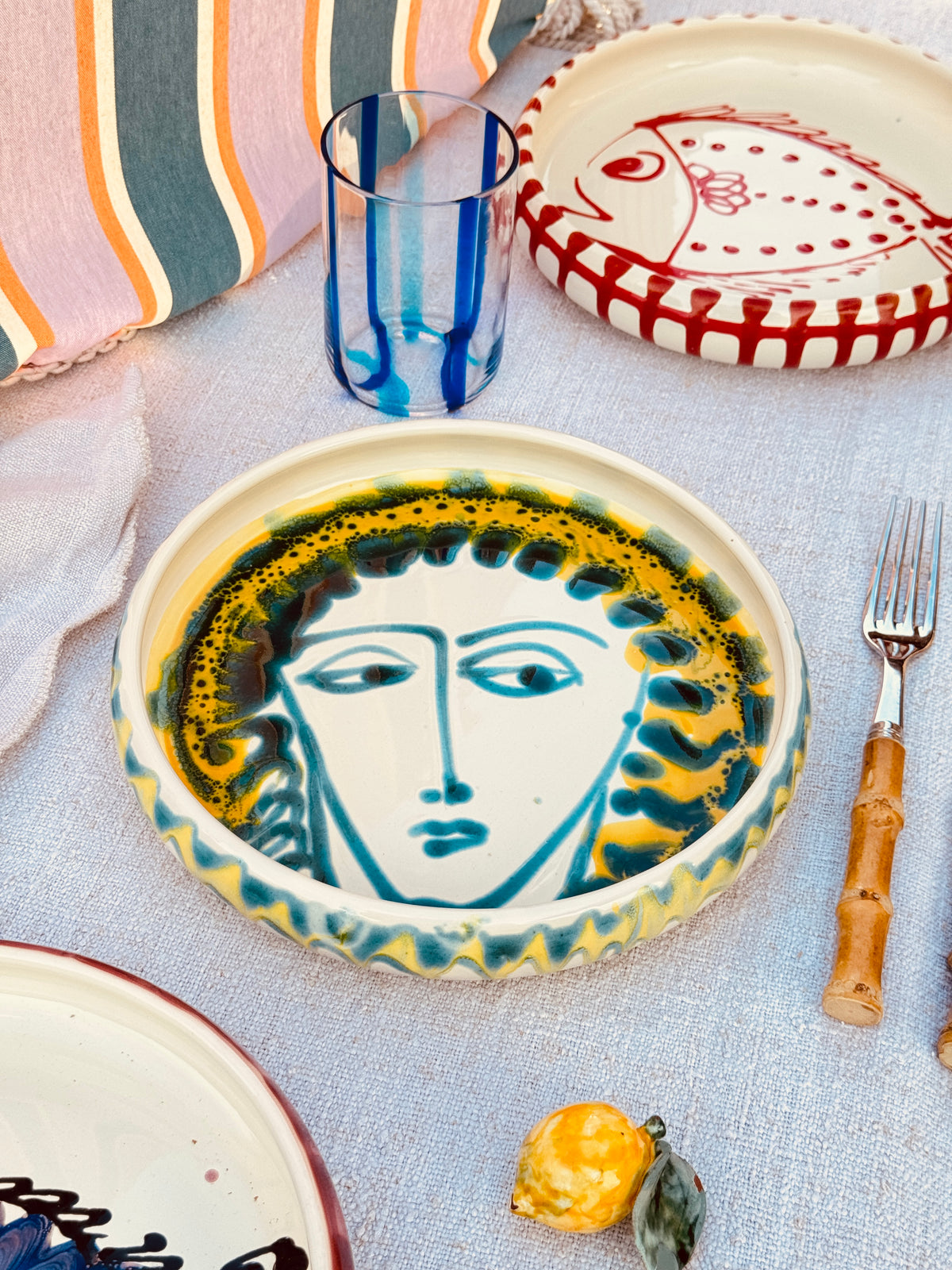 Italian Ceramic Pasta Plate 25cm | Handbemaltes Psychodelic Design UNIKAT