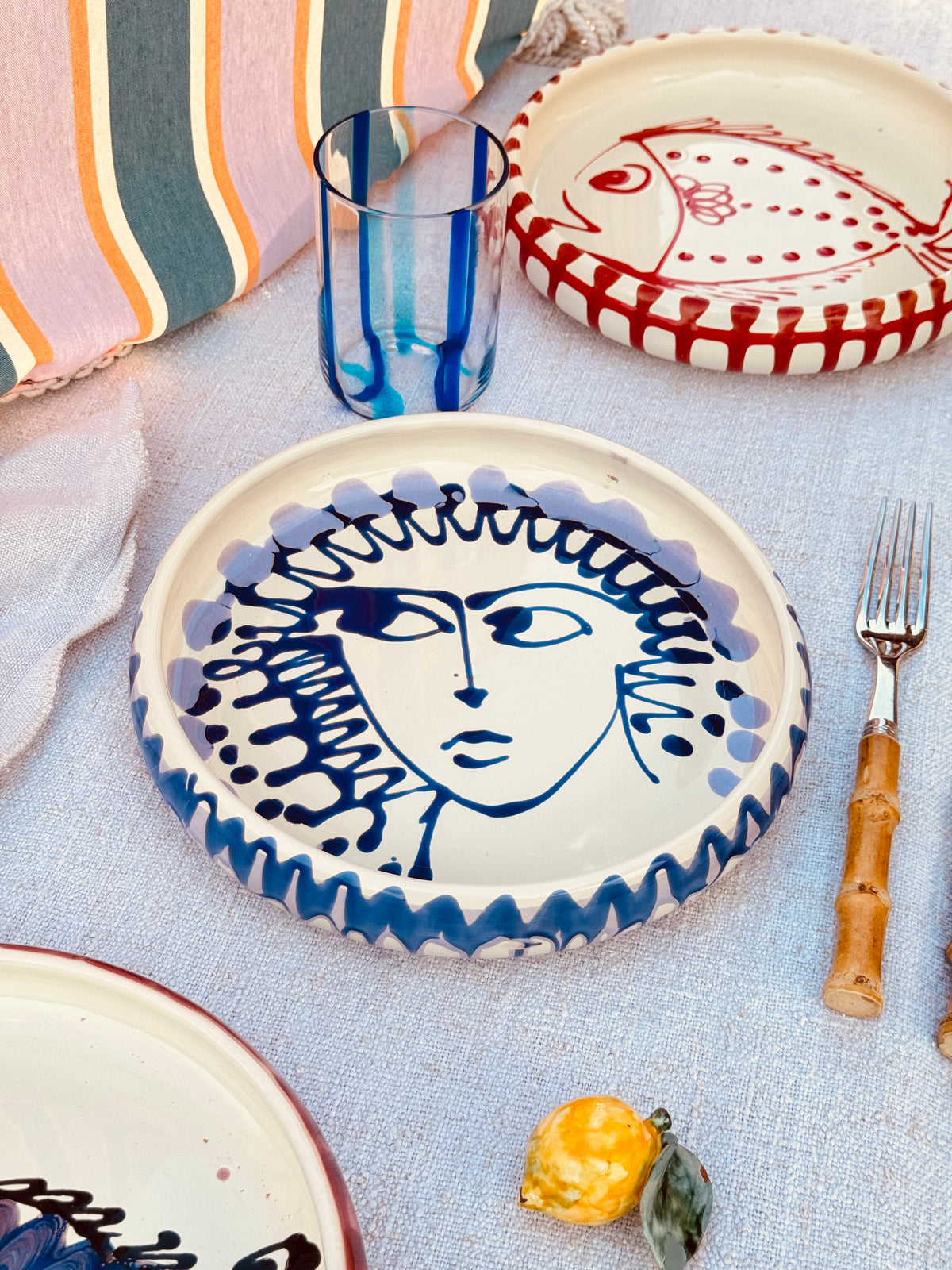Italian Ceramic Pasta Plate 25cm | Handbemaltes Psychodelic Design UNIKAT