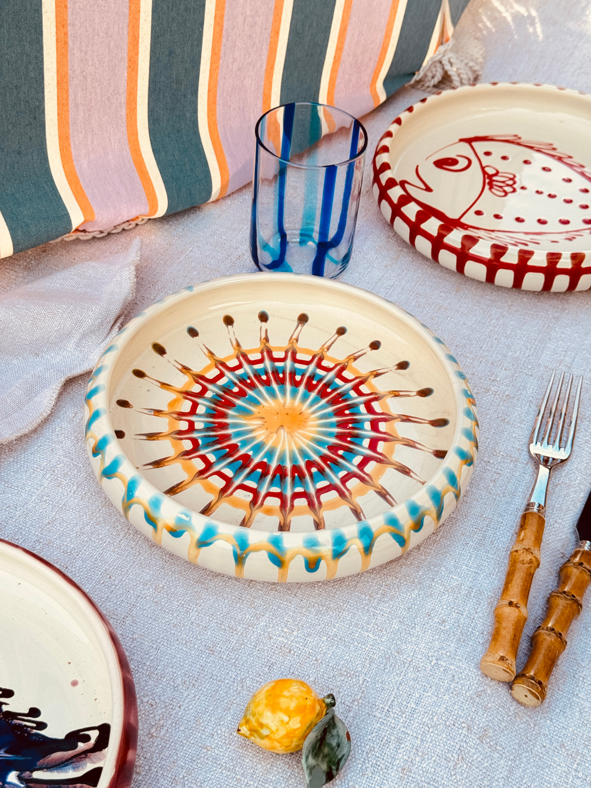 Italian Ceramic Pasta Plate 25cm | Handbemaltes Psychodelic Design UNIKAT