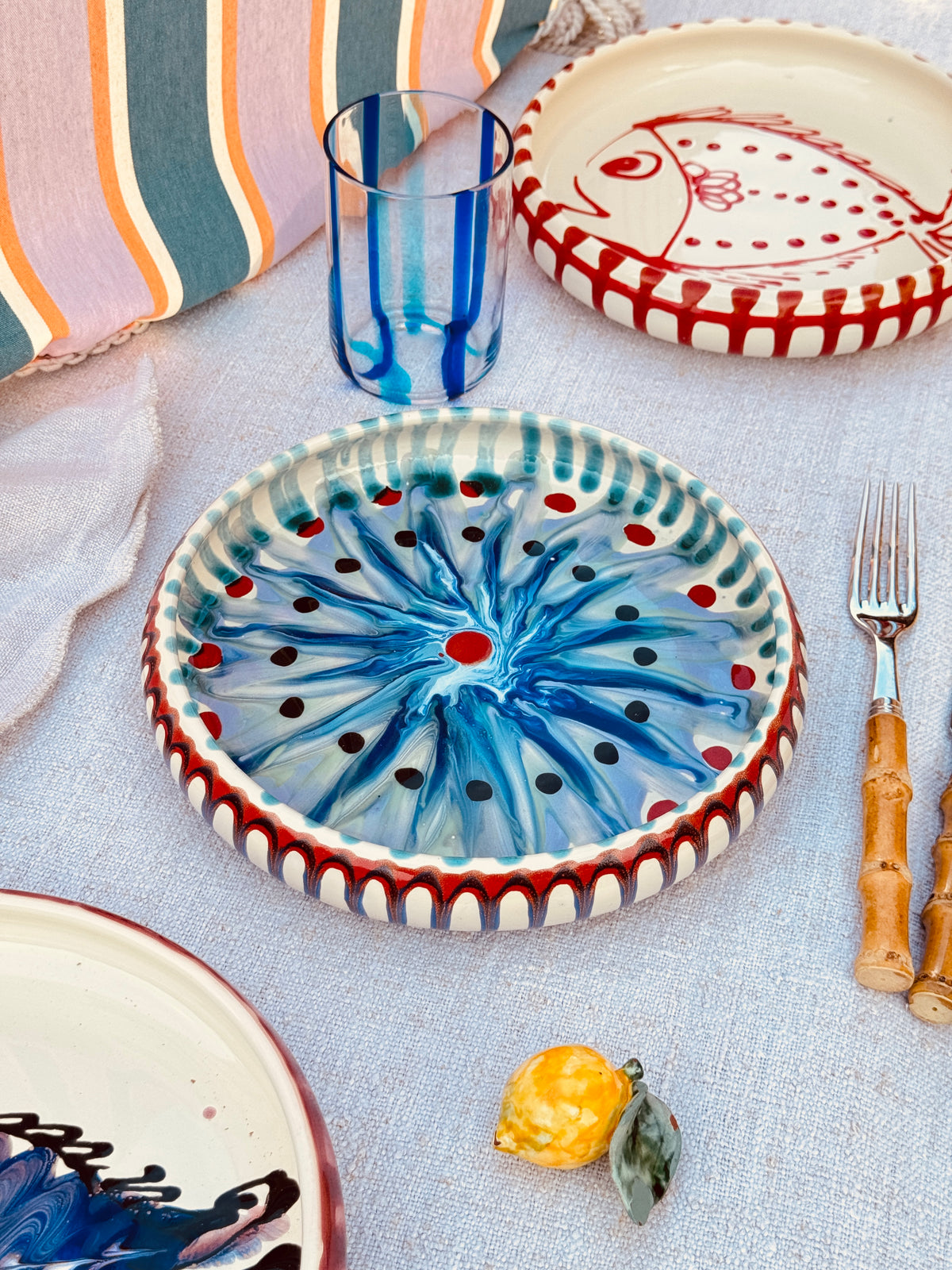 Italian Ceramic Pasta Plate 25cm | Handbemaltes Psychodelic Design UNIKAT
