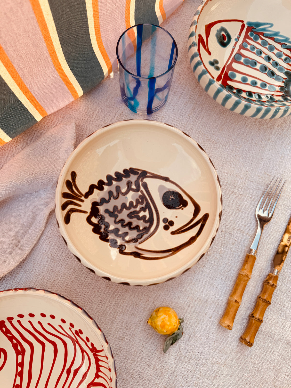 Handmade Ceramic Bowl 21 cm “Pesce Bordo Tornito” - Unique Piece from Italy