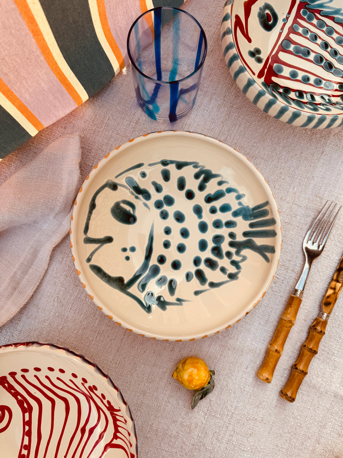 Handmade Ceramic Bowl 21 cm “Pesce Bordo Tornito” - Unique Piece from Italy