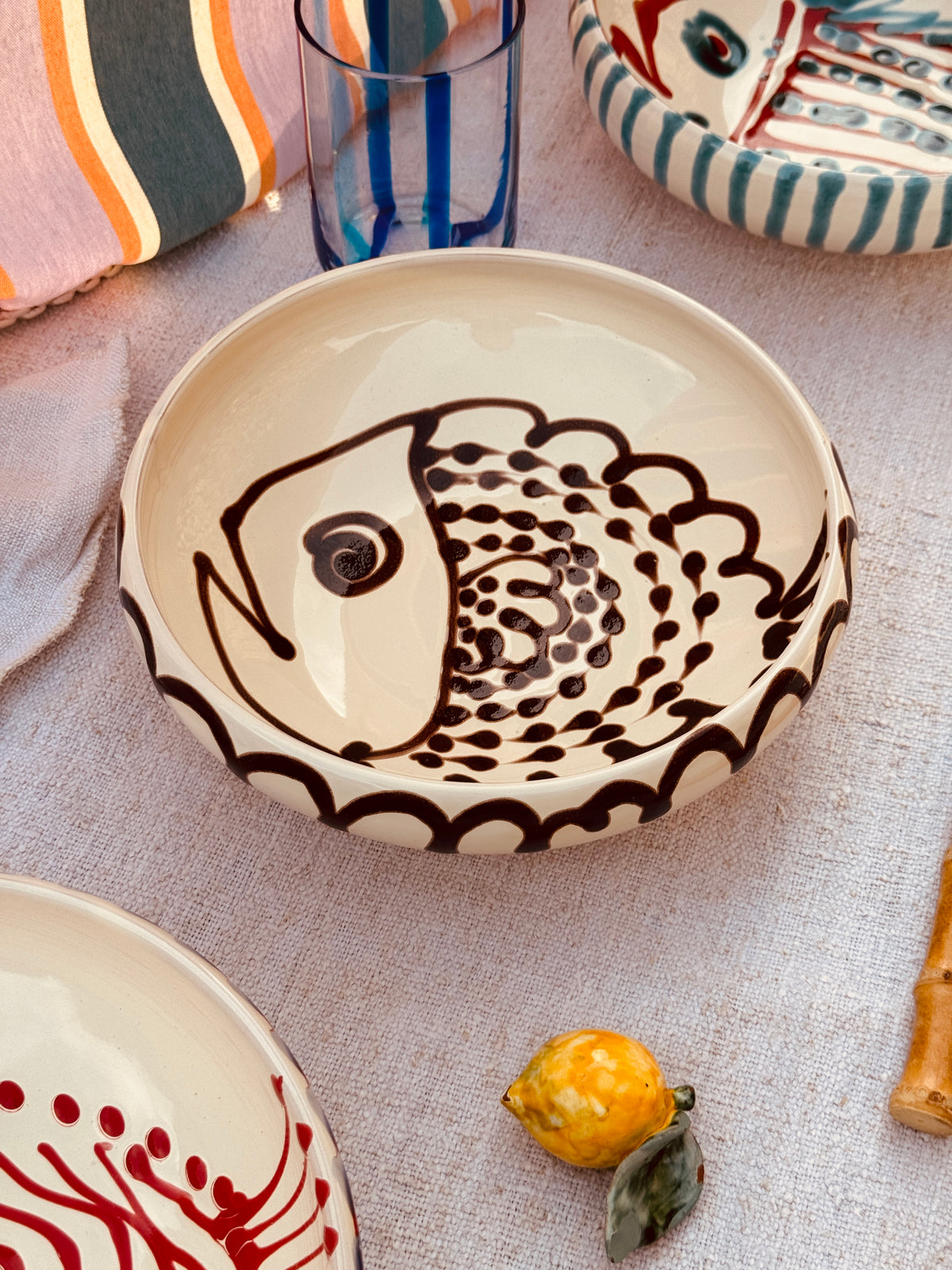 Handmade Ceramic Bowl 21 cm “Pesce Bordo Tornito” - Unique Piece from Italy