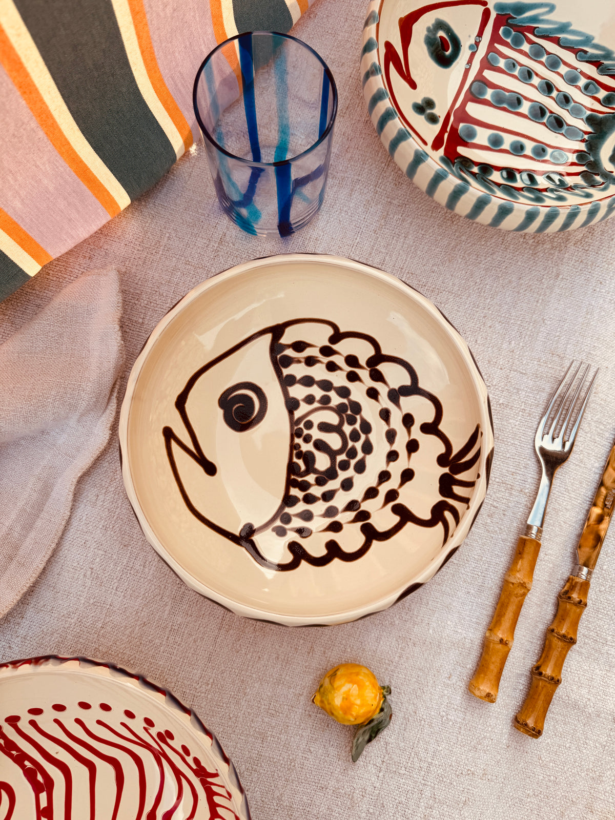Handmade Ceramic Bowl 21 cm “Pesce Bordo Tornito” - Unique Piece from Italy