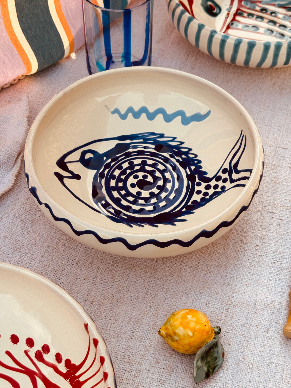 Handmade Ceramic Bowl 21 cm “Pesce Bordo Tornito” - Unique Piece from Italy