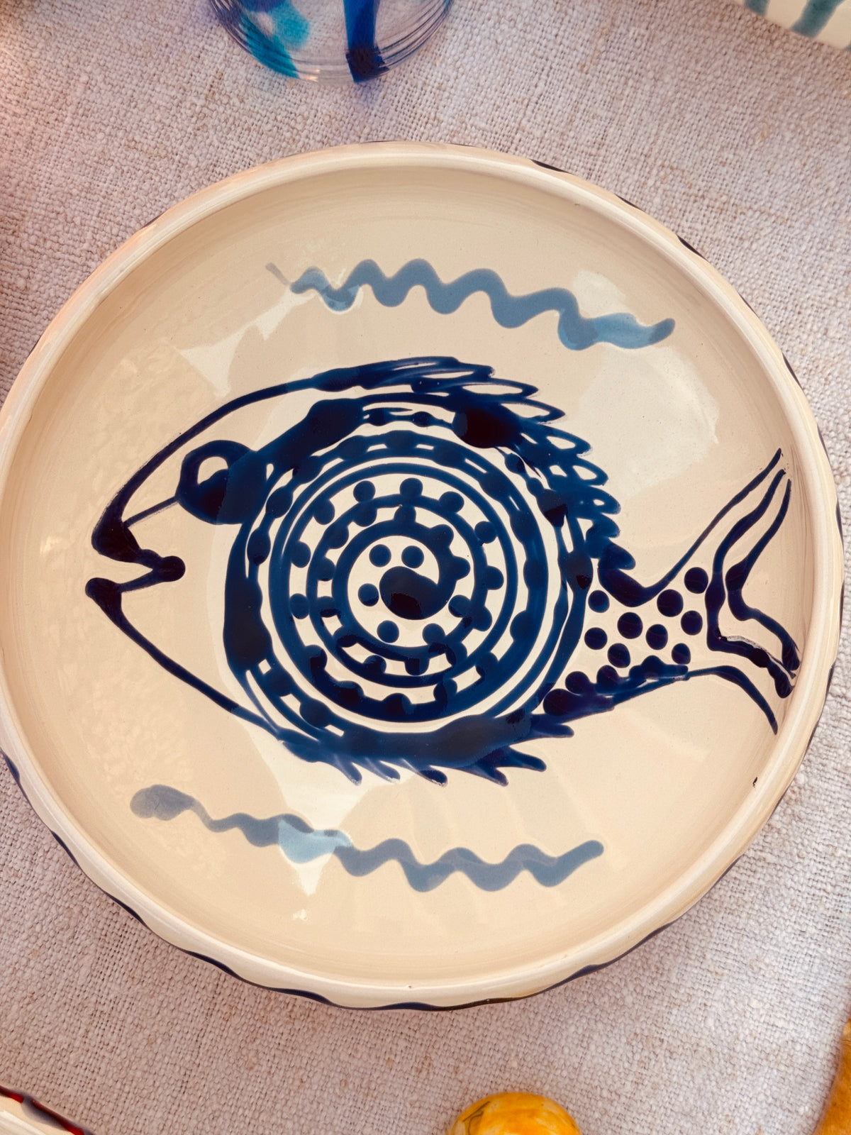 Handmade Ceramic Bowl 21 cm “Pesce Bordo Tornito” - Unique Piece from Italy