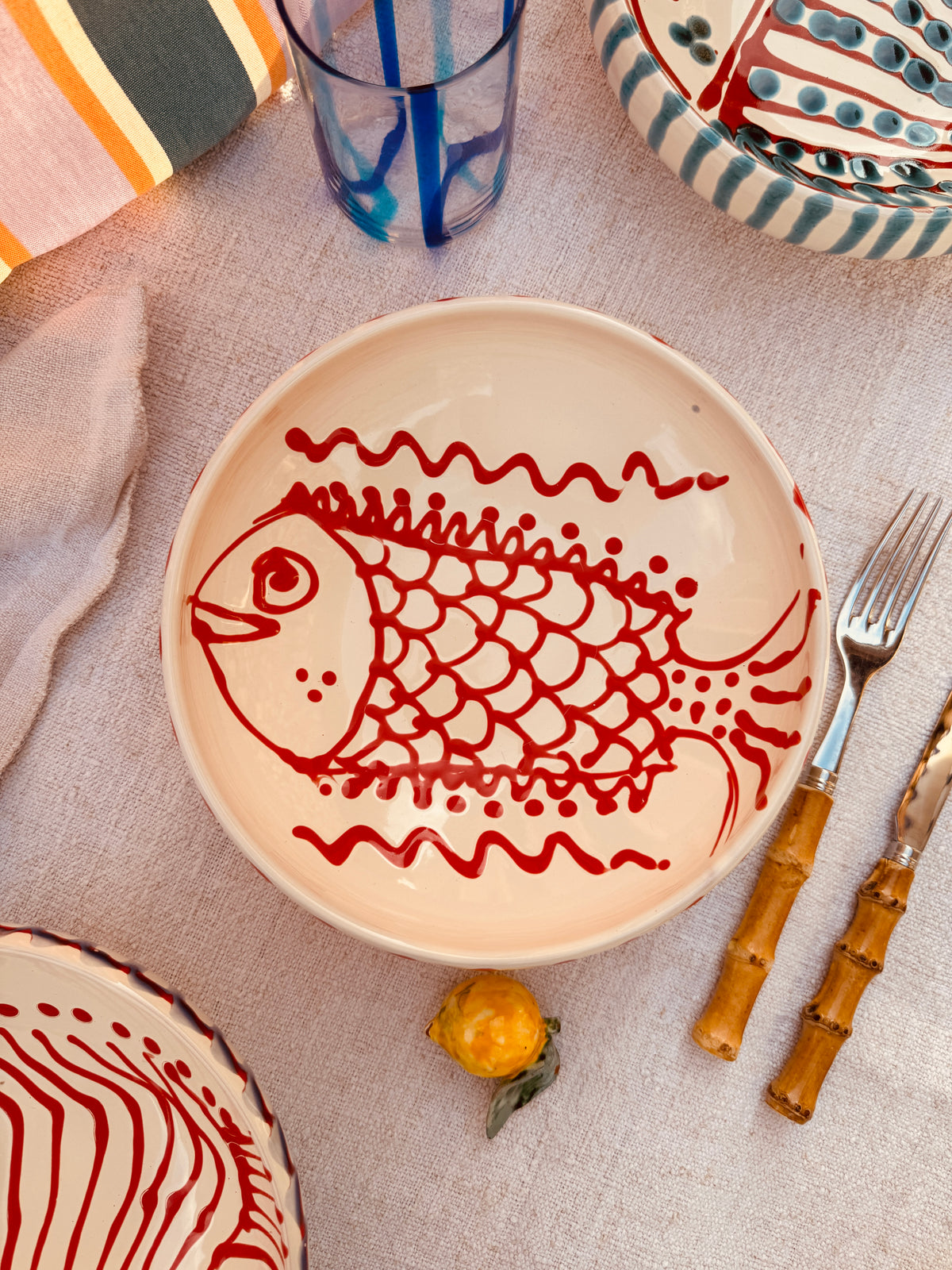 Handmade Ceramic Bowl 21 cm “Pesce Bordo Tornito” - Unique Piece from Italy