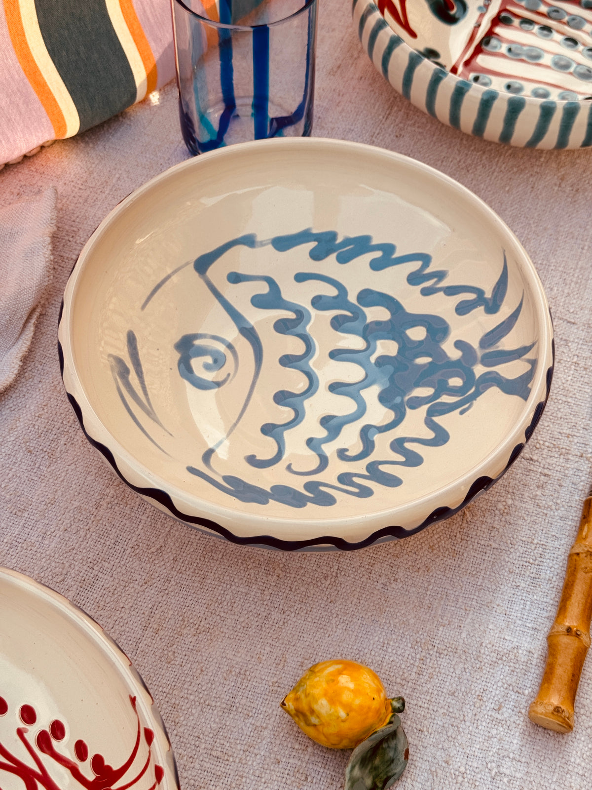 Handmade Ceramic Bowl 21 cm “Pesce Bordo Tornito” - Unique Piece from Italy