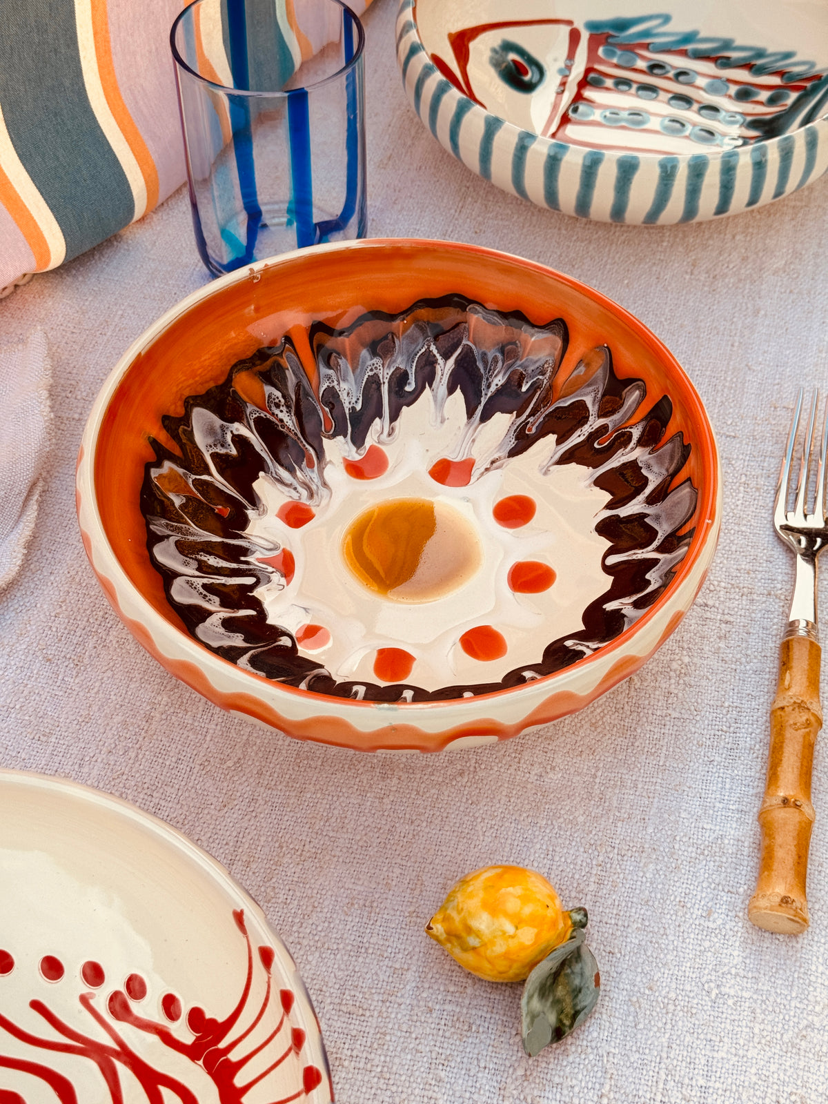 Handmade Ceramic Bowl 21 cm “Bordo Tornito” - Unique Piece from Italy