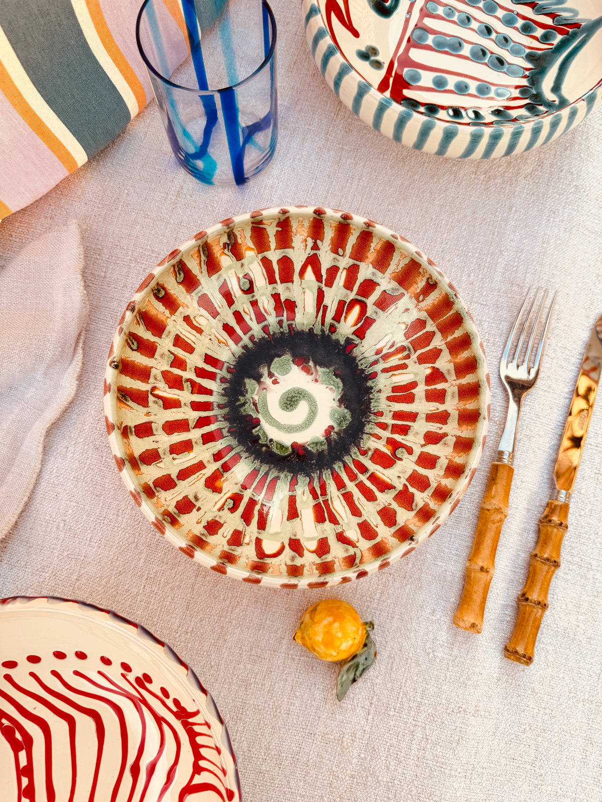 Handmade Ceramic Bowl 21 cm “Bordo Tornito” - Unique Piece from Italy