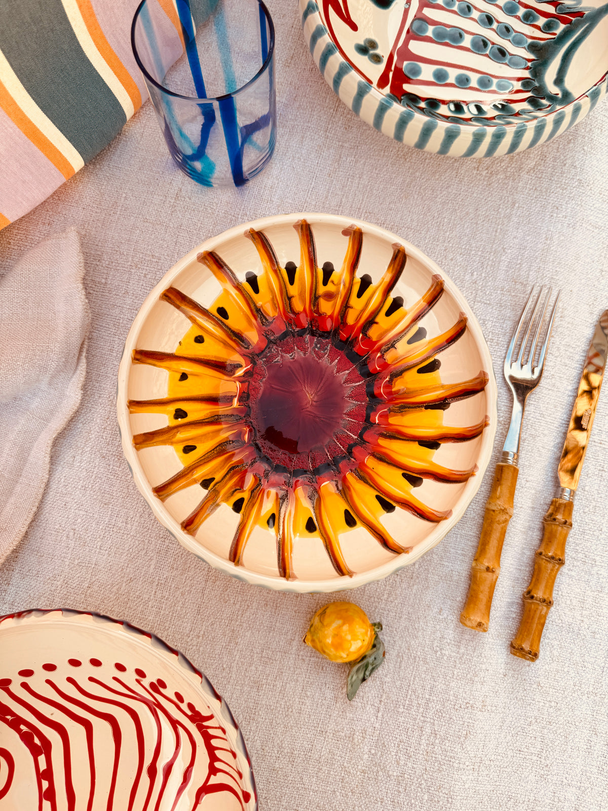 Handmade Ceramic Bowl 21 cm “Bordo Tornito” - Unique Piece from Italy