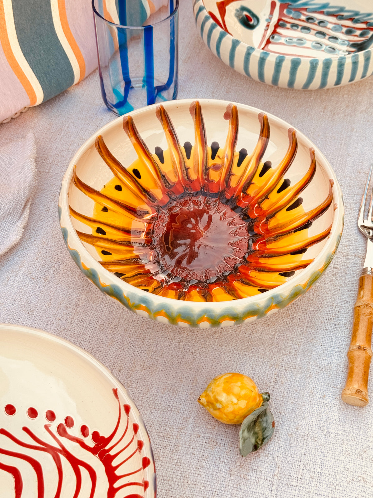 Handmade Ceramic Bowl 21 cm “Bordo Tornito” - Unique Piece from Italy