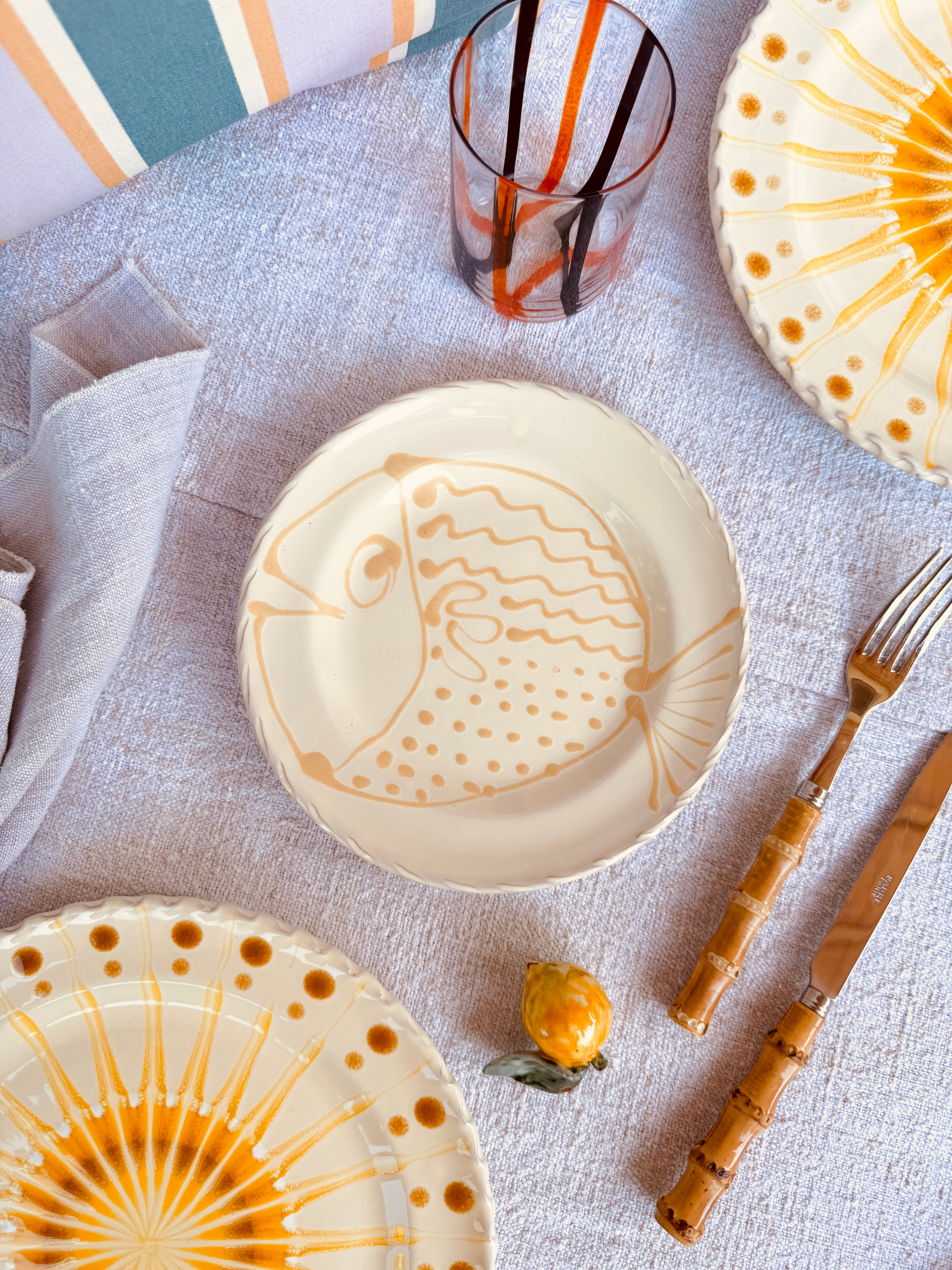 Handmade Italian Antipasti Plate 20 cm | Small Ceramic Plate "Pesce" (Unique Piece)