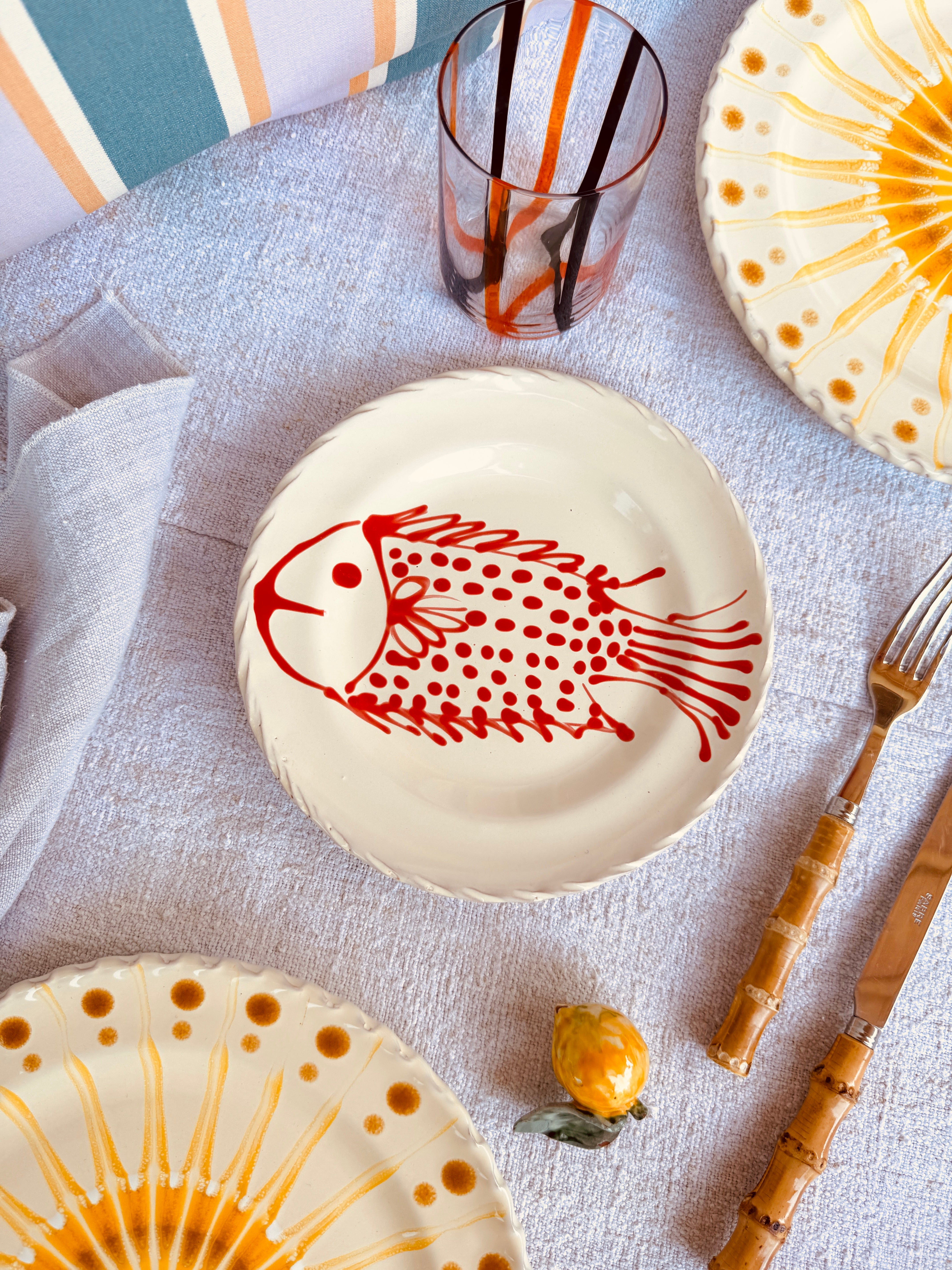 Handmade Italian Antipasti Plate 20 cm | Small Ceramic Plate "Pesce" (Unique Piece)