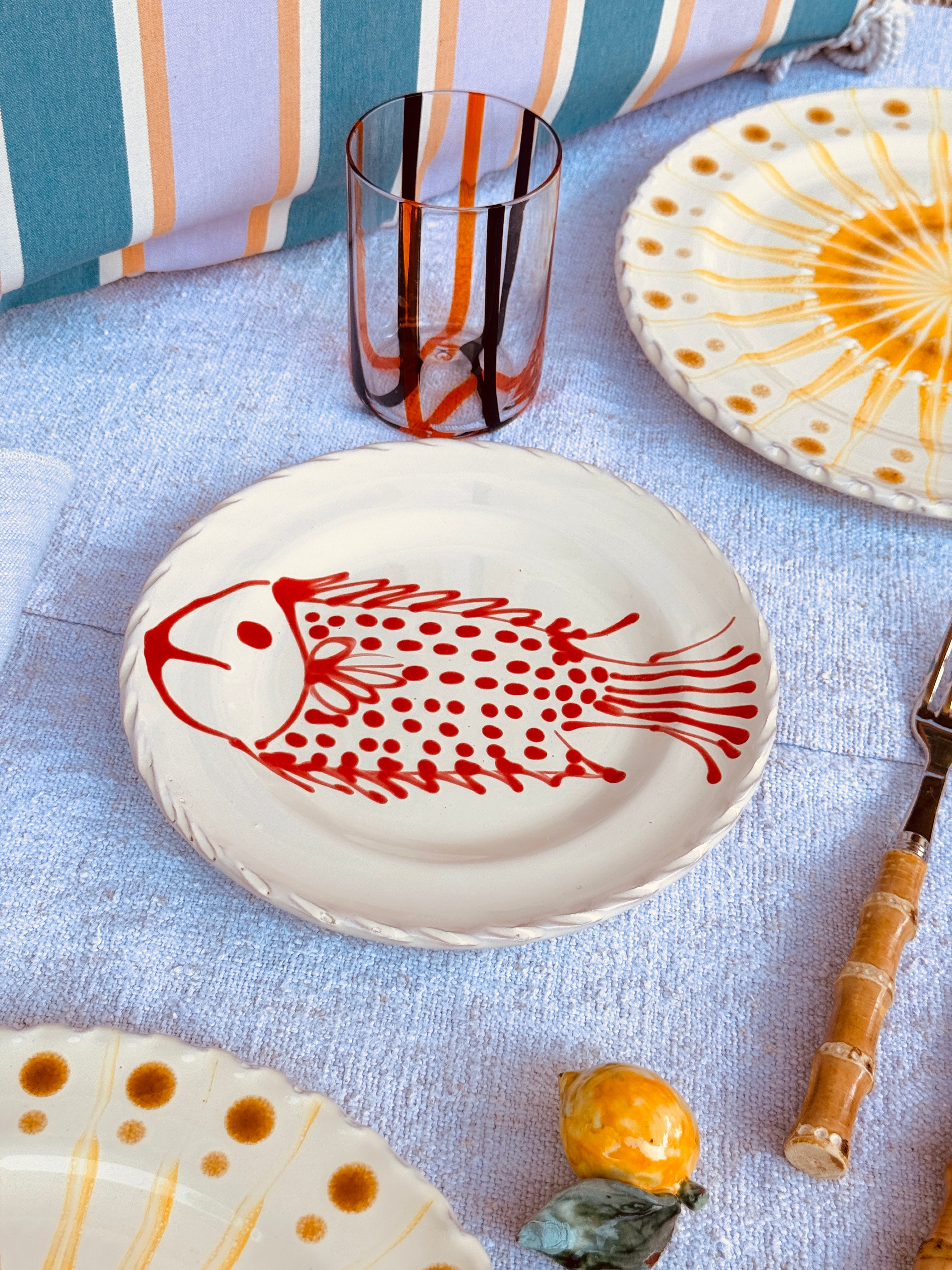 Handmade Italian Antipasti Plate 20 cm | Small Ceramic Plate "Pesce" (Unique Piece)