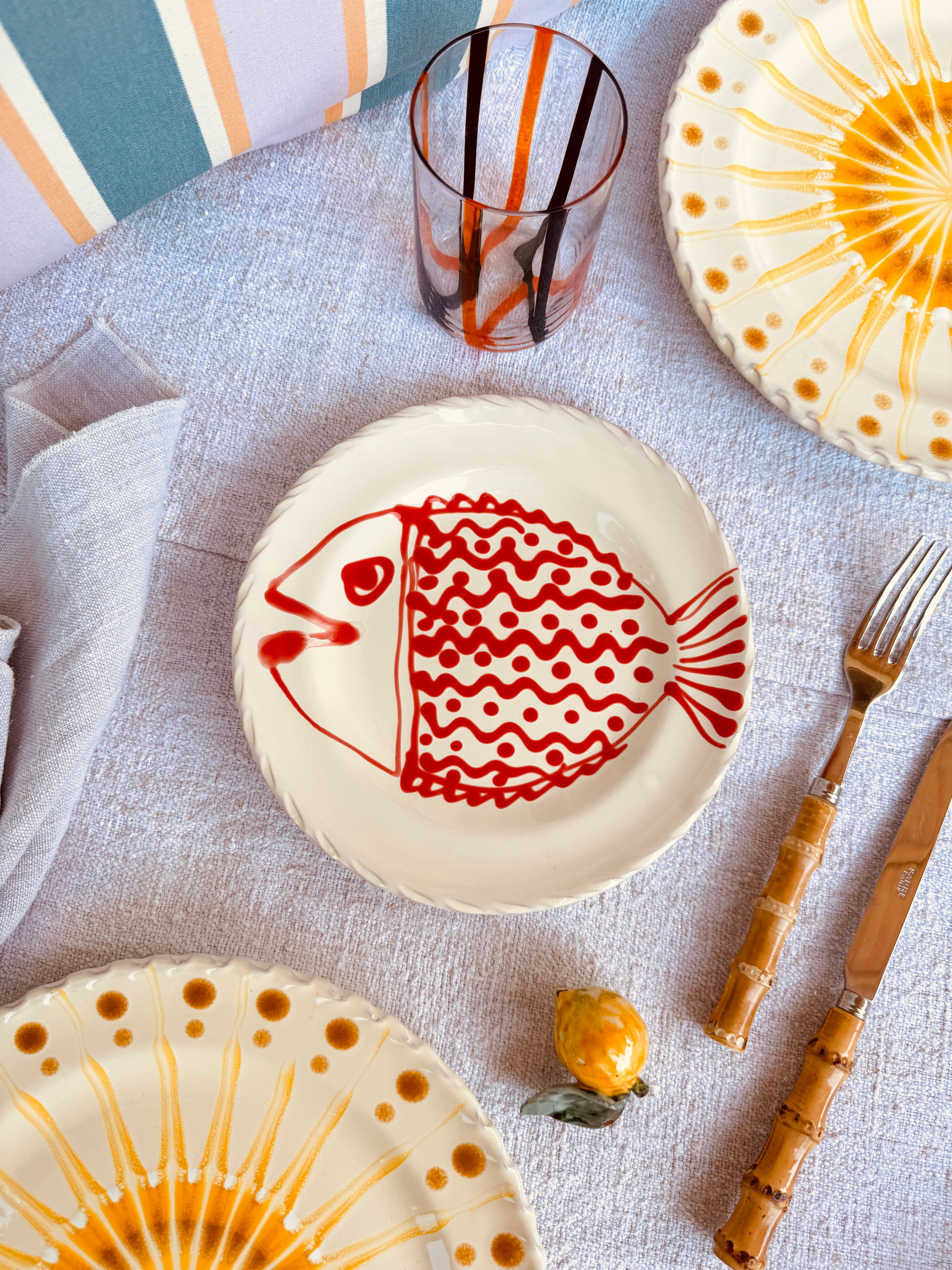 Handmade Italian Antipasti Plate 20 cm | Small Ceramic Plate "Pesce" (Unique Piece)