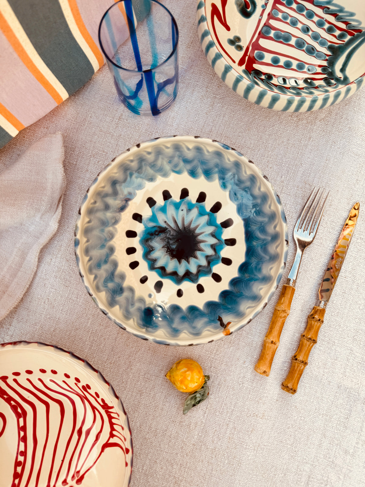 Handmade Ceramic Bowl 21 cm “Bordo Tornito” - Unique Piece from Italy
